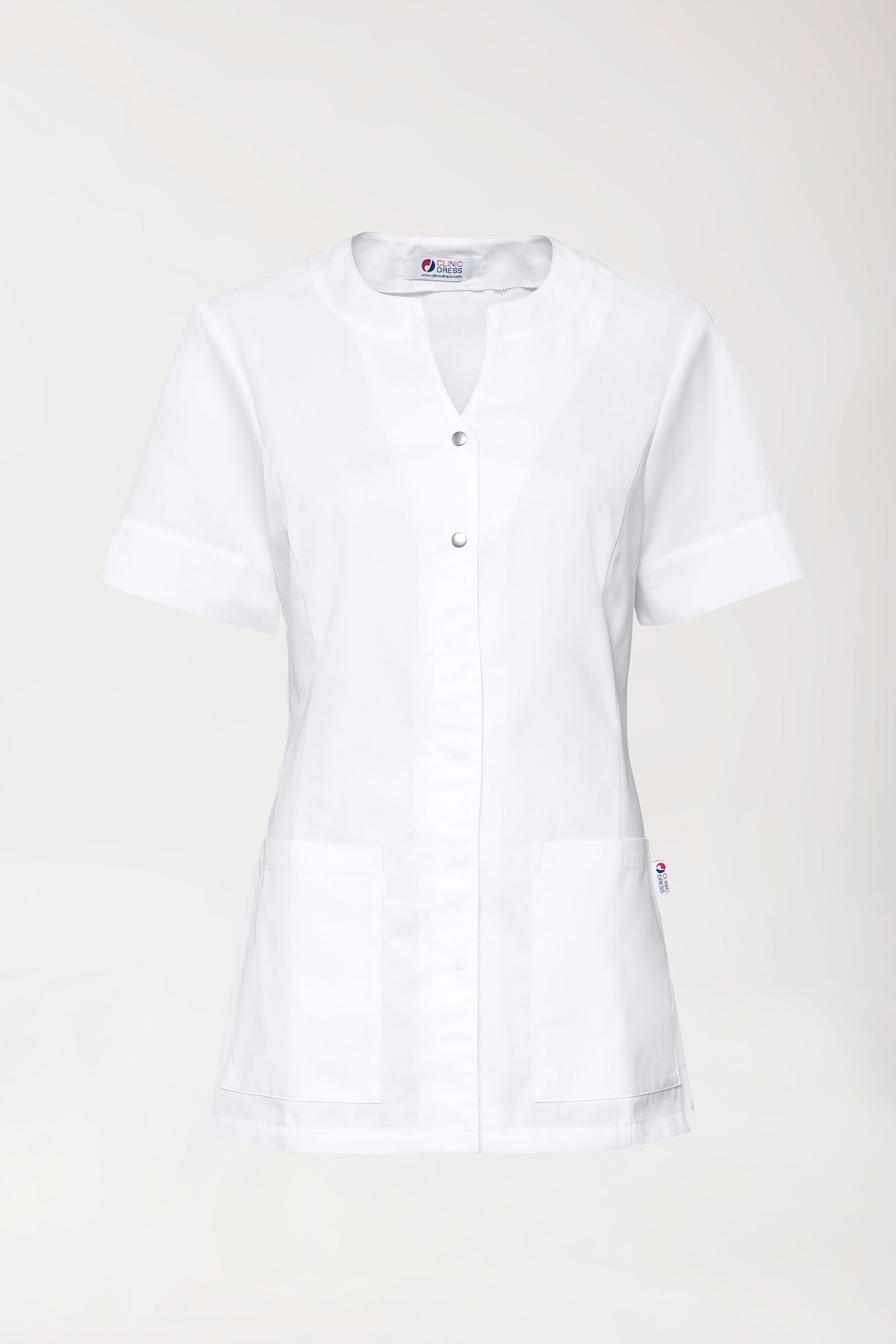 Beauty Kasack Damen - verdeckte Knopfleiste weiß, Vorderansicht 