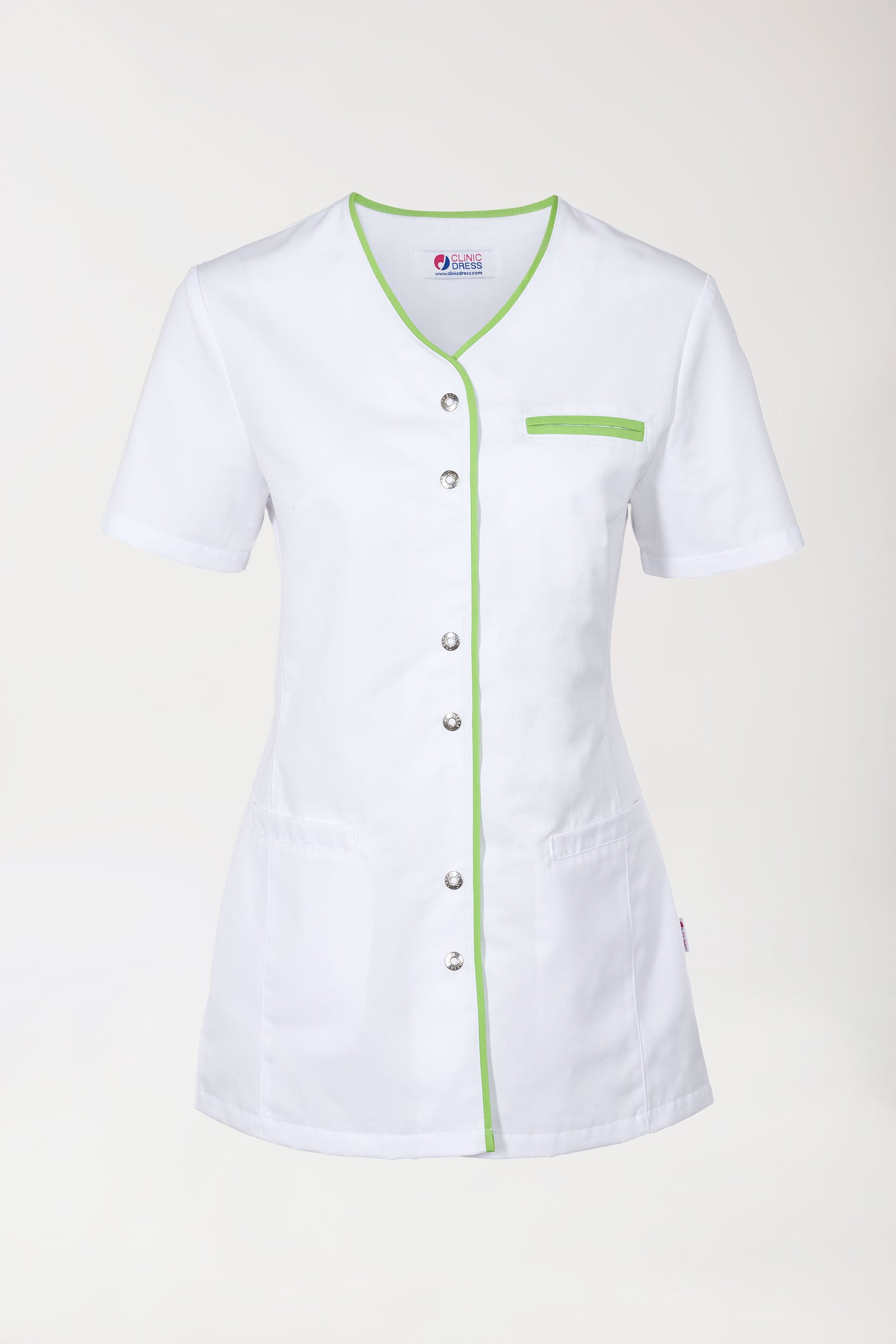 Beauty Kasack Damen - durchgeknöpft weiß/apfelgrün