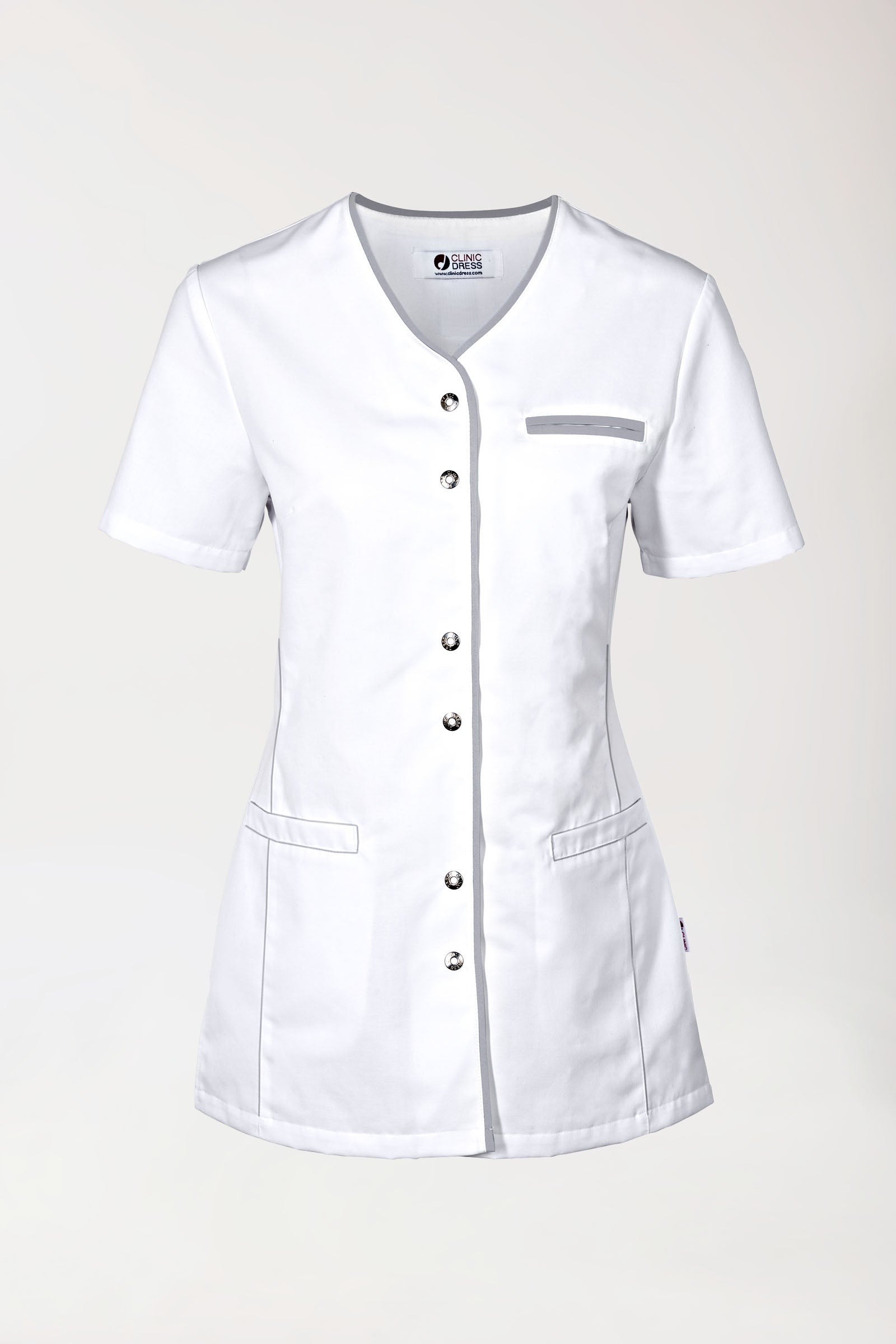 Beauty Kasack Damen - durchgeknöpft weiß/grau