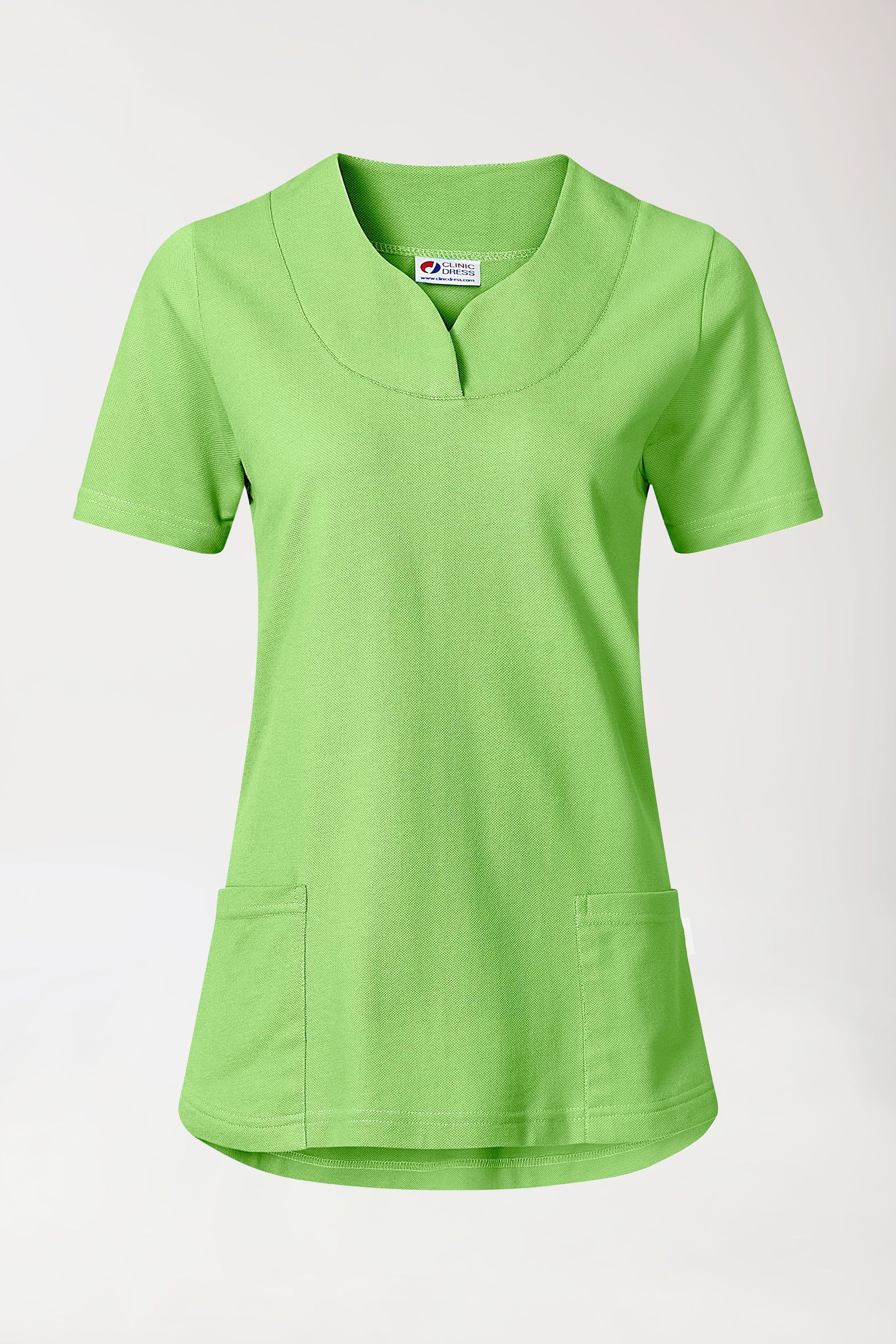 Piqué Longshirt Damen - diagonaler Ausschnitt apfelgrün, Vorderansicht 