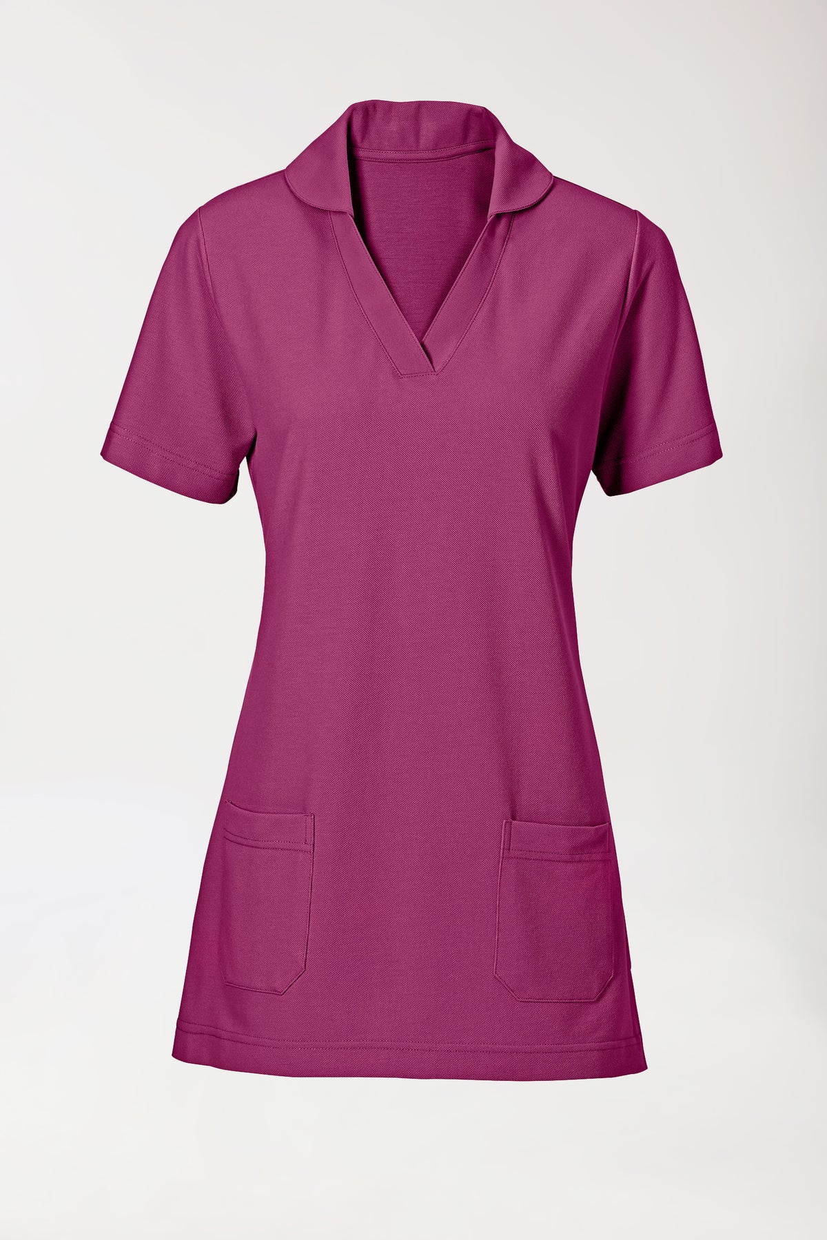 Piqué Longshirt Damen - mit Kragen berry, Vorderansicht 
