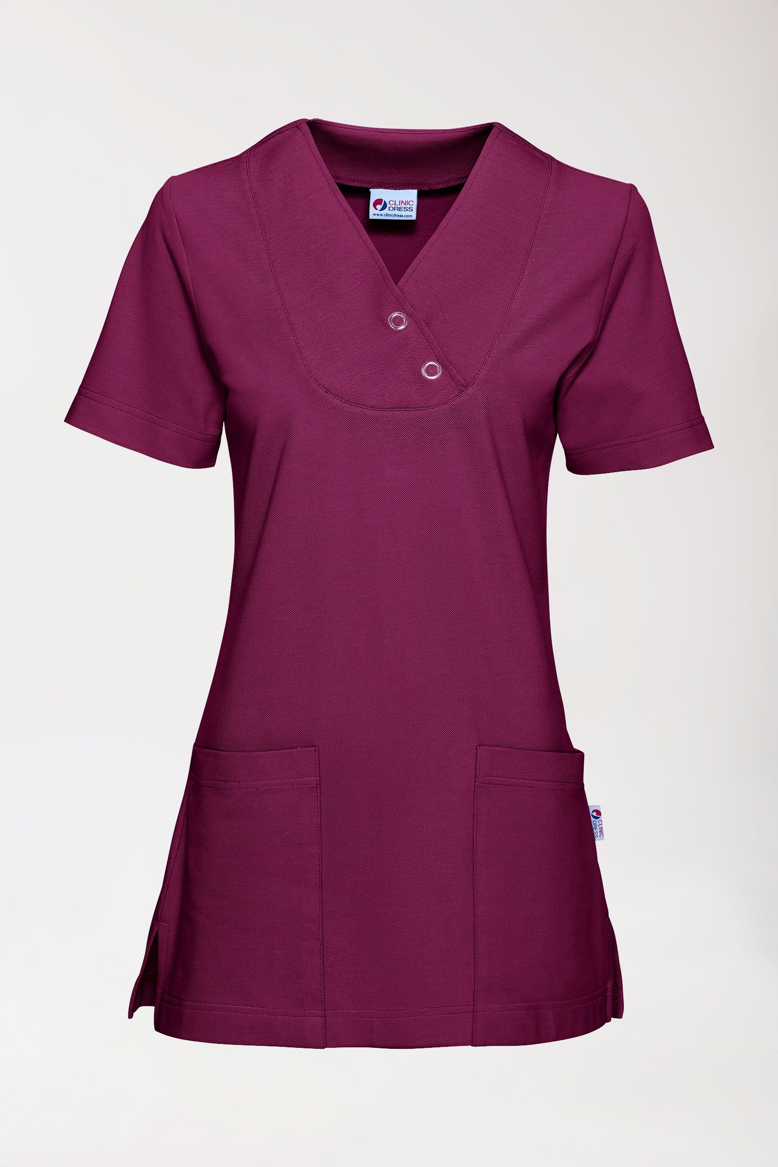 Piqué Longshirt Damen - V-Ausschnitt berry, Vorderansicht 