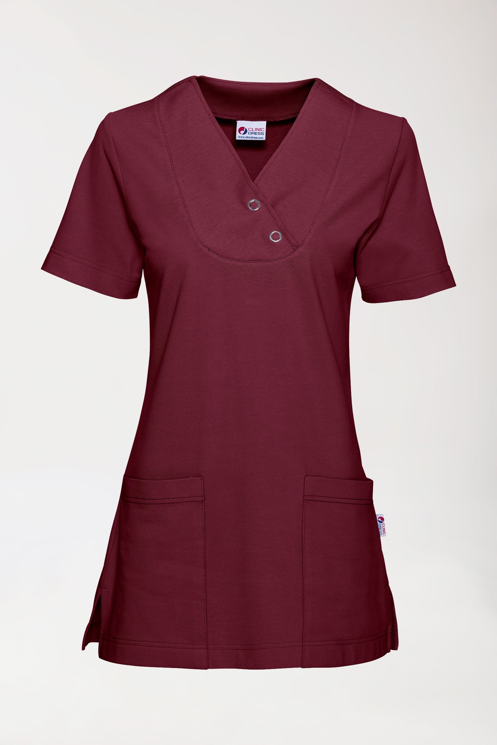 Piqué Longshirt Damen - V-Ausschnitt bordeaux, Vorderansicht 