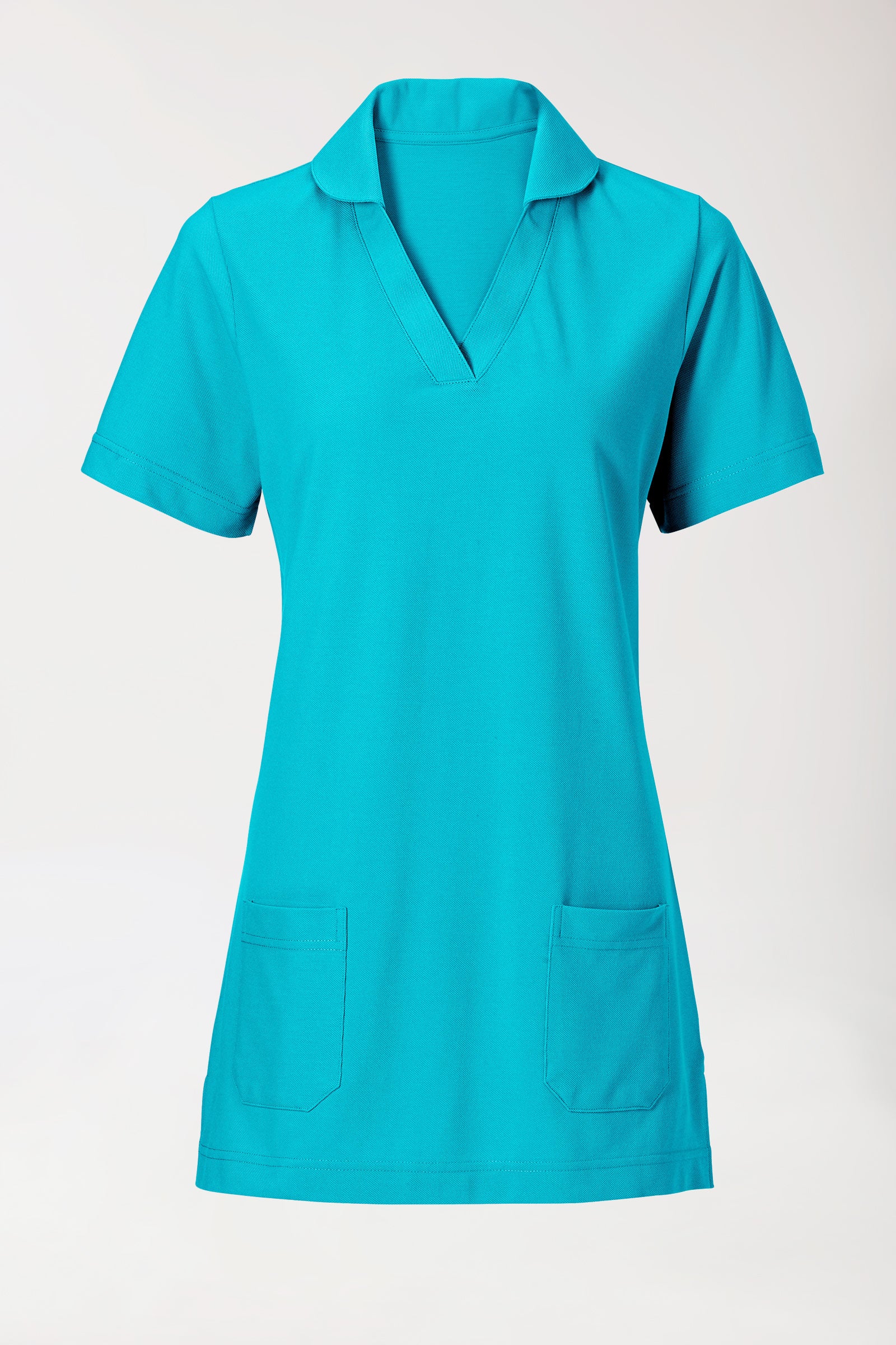 Piqué Longshirt Damen - mit Kragen curaçao, Vorderansicht 