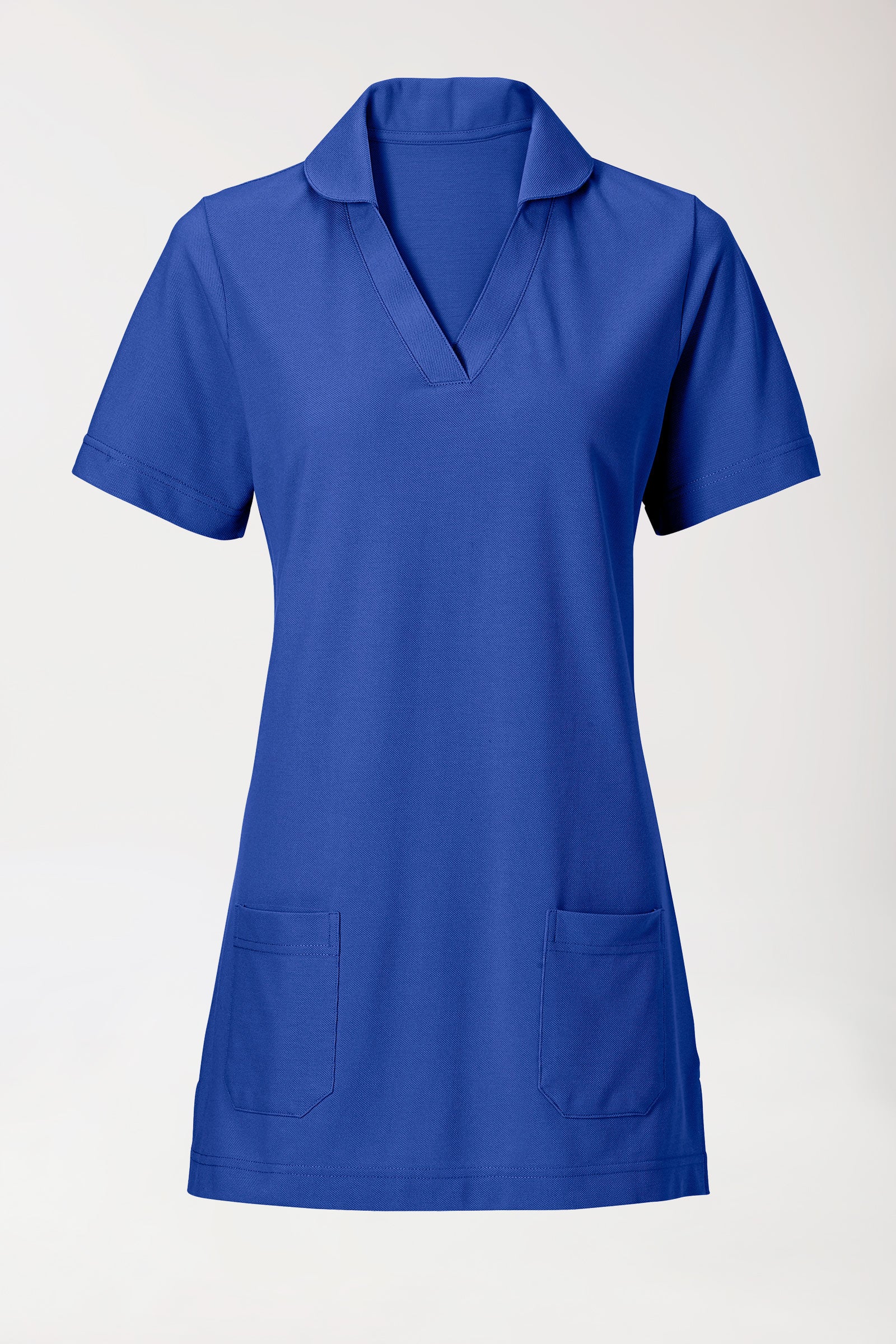 Piqué Longshirt Damen - mit Kragen königsblau, Vorderansicht 