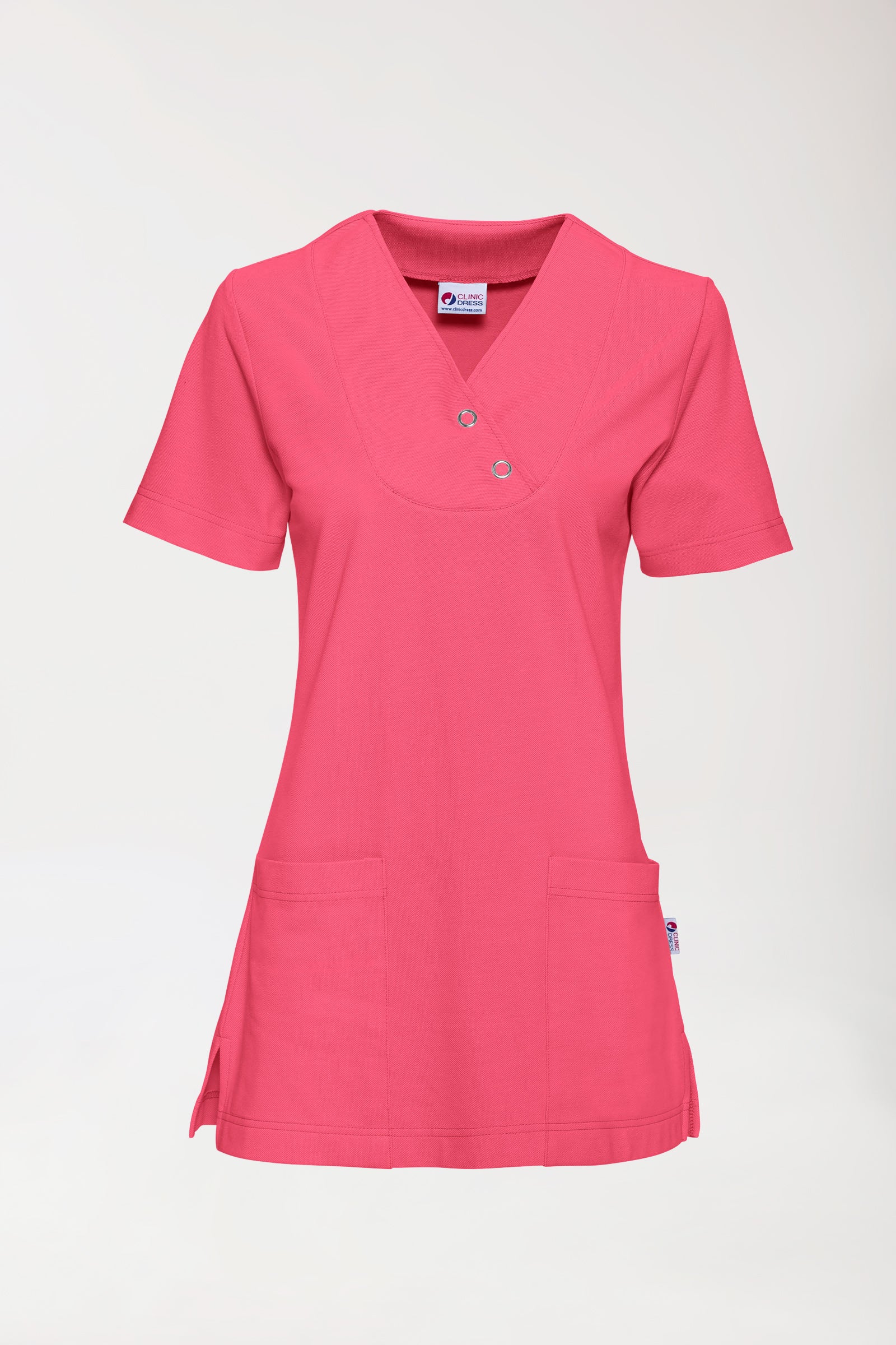 Piqué Longshirt Damen - V-Ausschnitt lipstick, Vorderansicht 