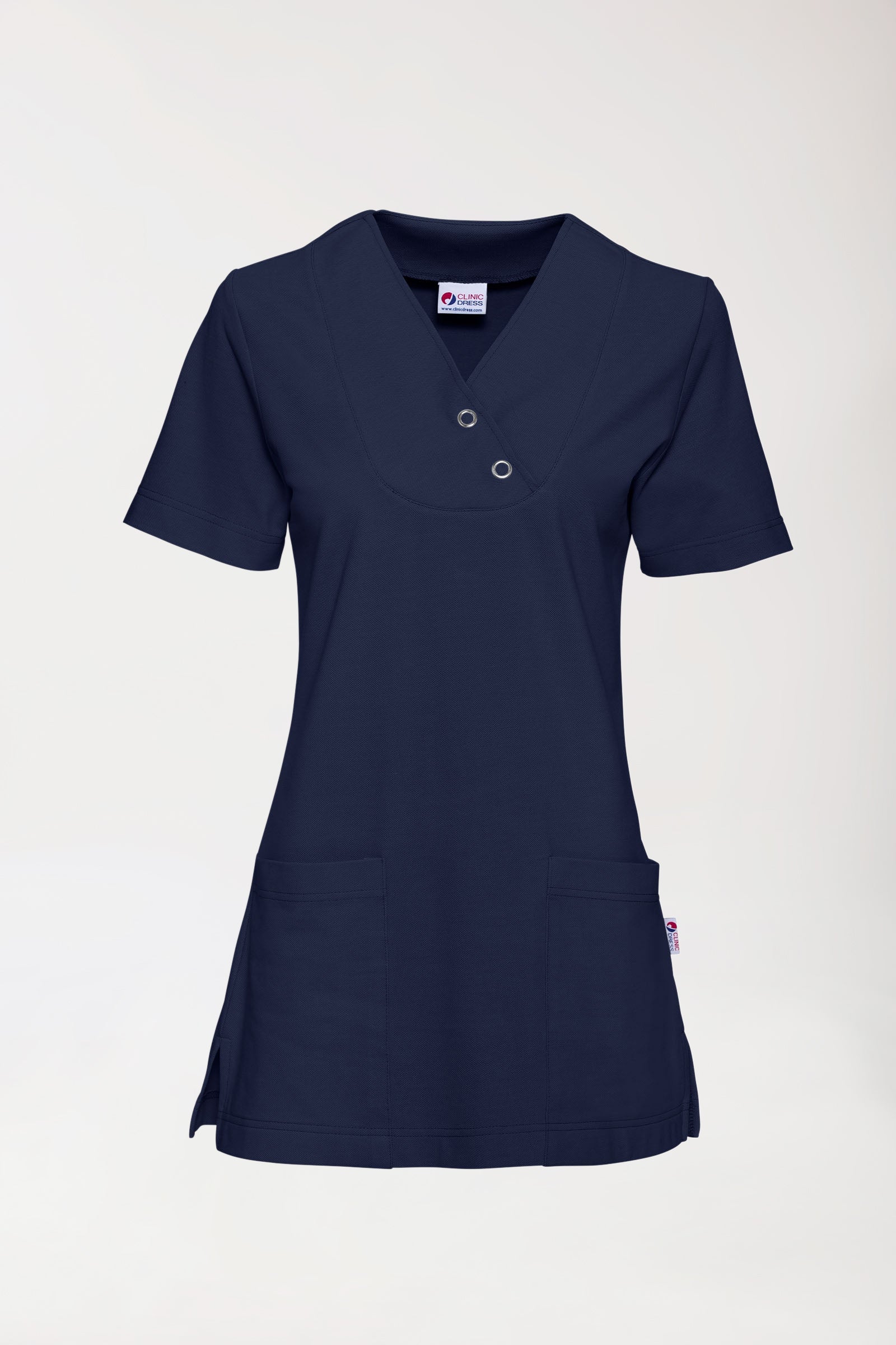 Piqué Longshirt Damen - V-Ausschnitt navy, Vorderansicht 