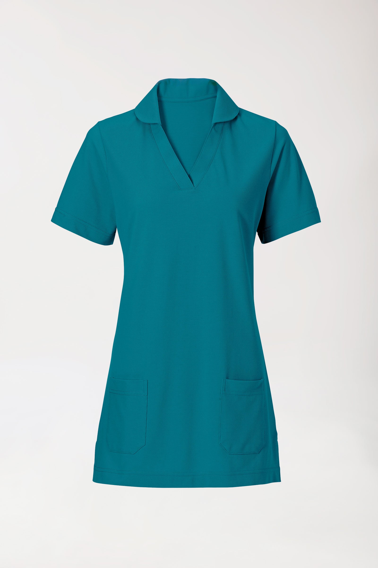 Piqué Longshirt Damen - mit Kragen petrol, Vorderansicht 