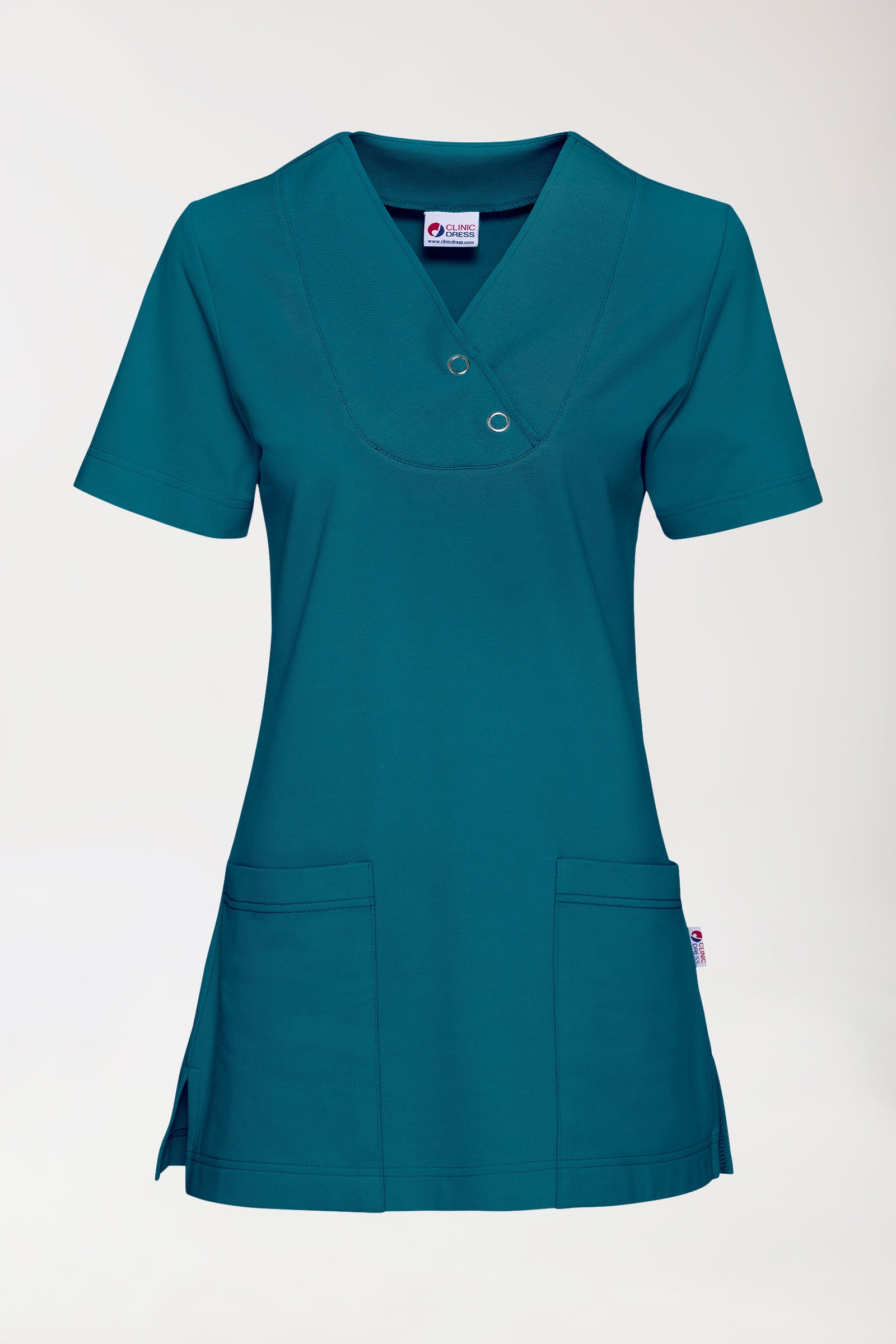 Piqué Longshirt Damen - V-Ausschnitt petrol, Vorderansicht 