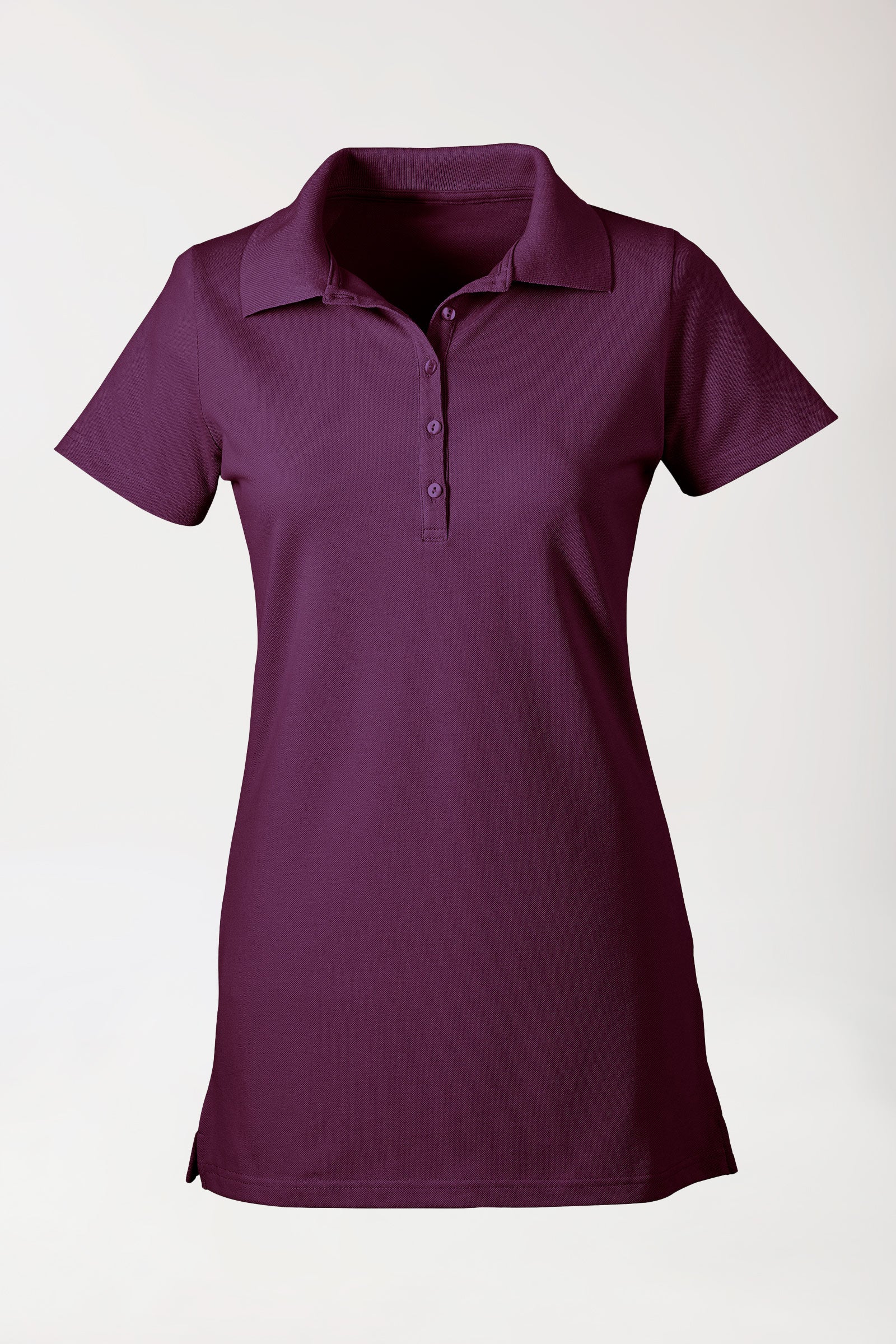 Stretch Longshirt Damen - Polokragen pflaume, Vorderansicht 