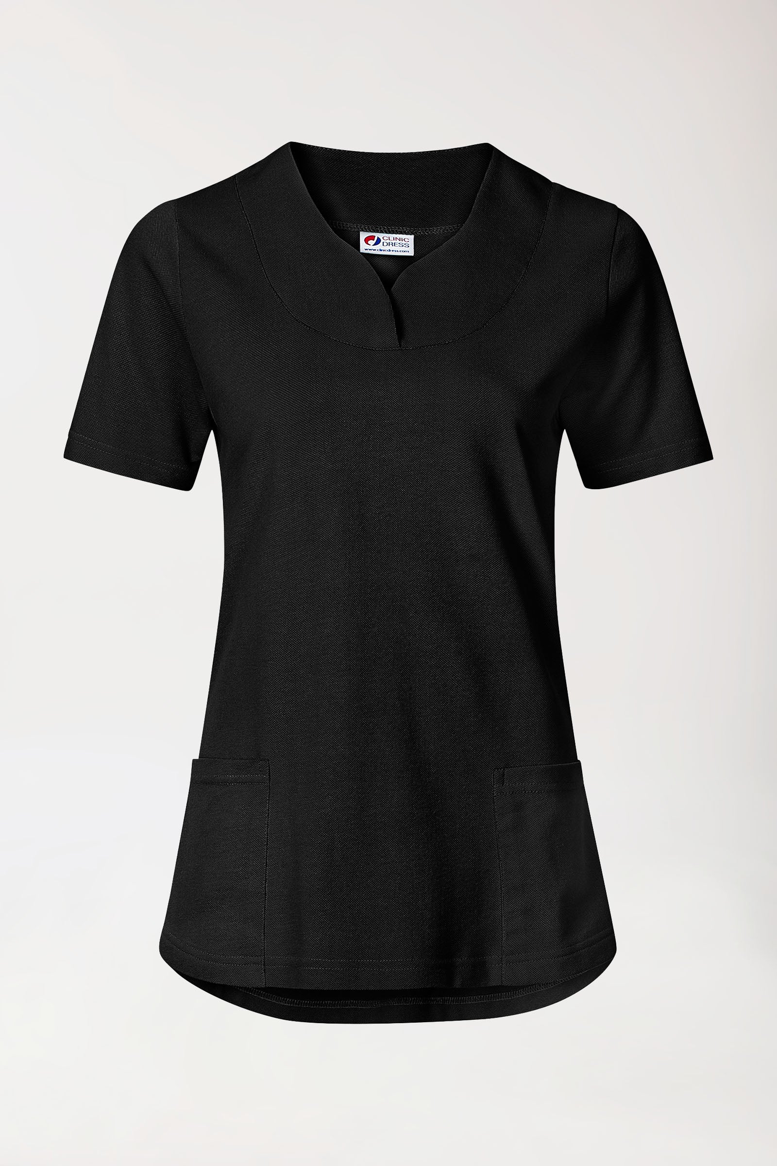 Piqué Longshirt Damen - diagonaler Ausschnitt schwarz, Vorderansicht 