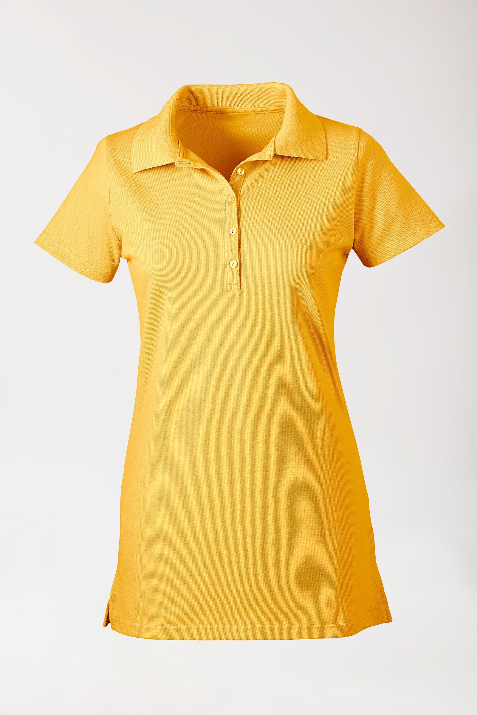 Stretch Longshirt Damen - Polokragen sonnengelb, Vorderansicht 