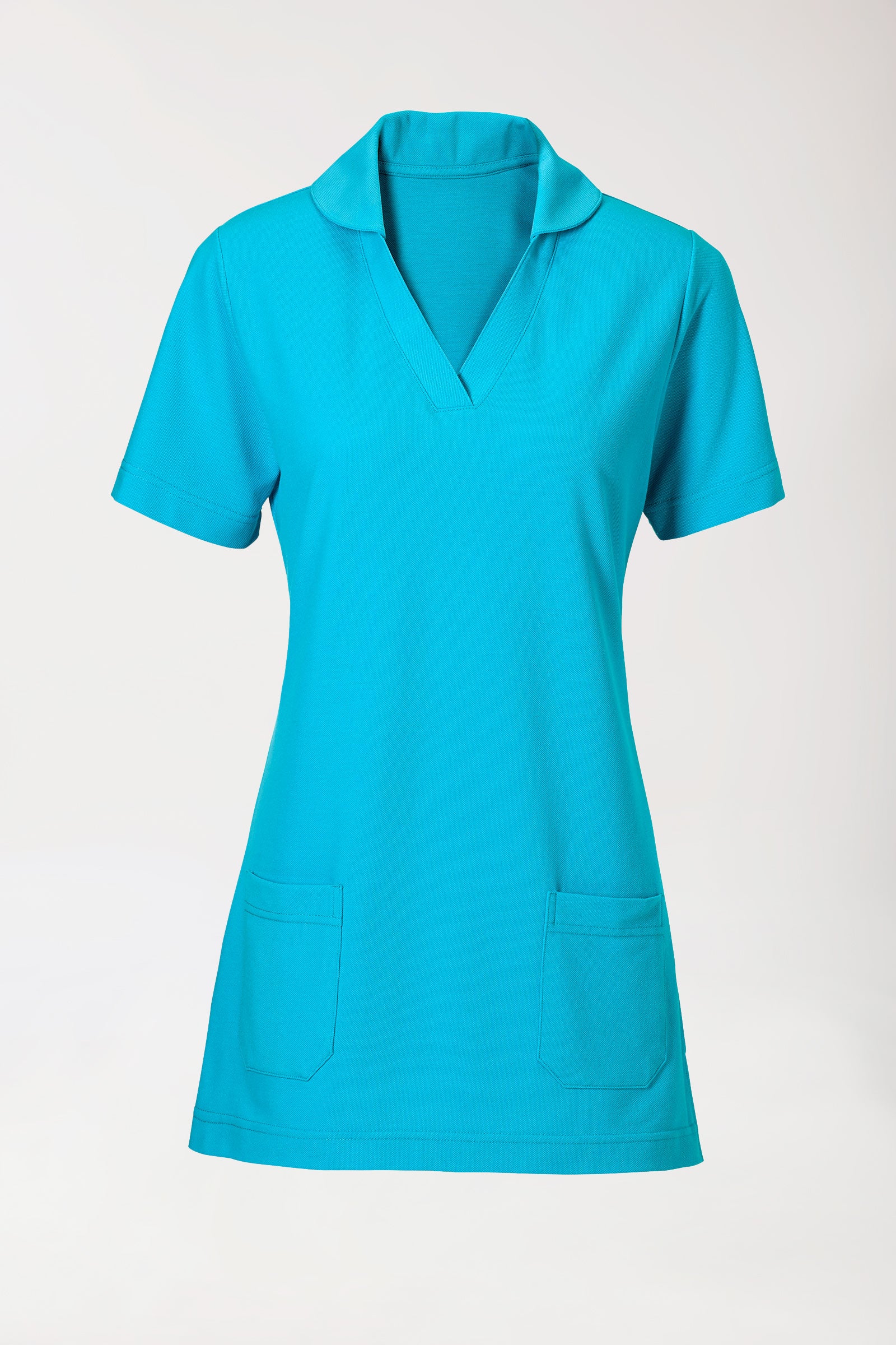 Piqué Longshirt Damen - mit Kragen türkis, Vorderansicht 