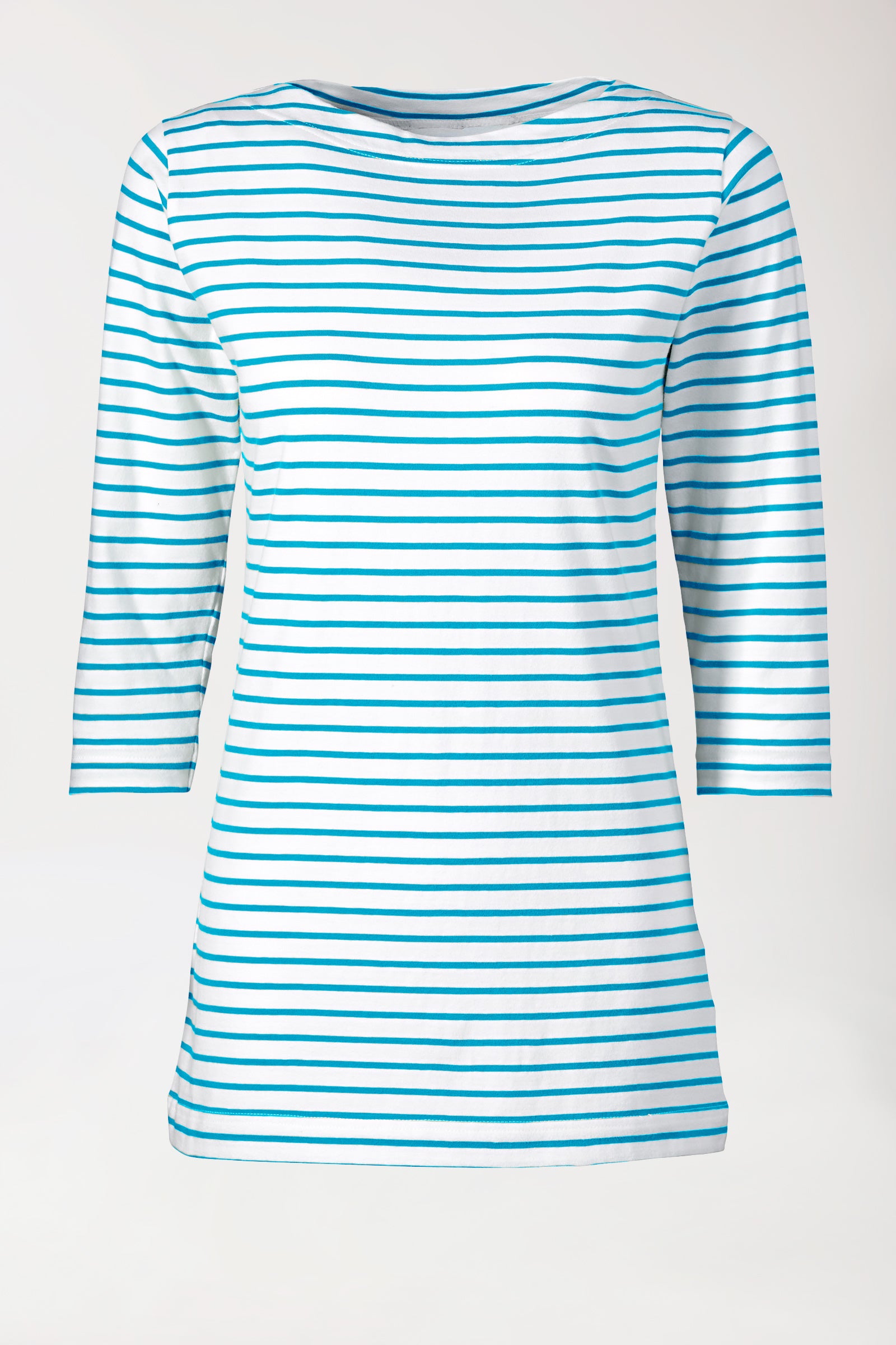 Longshirt Damen - 3/4 Arm türkis/weiß, Vorderansicht 