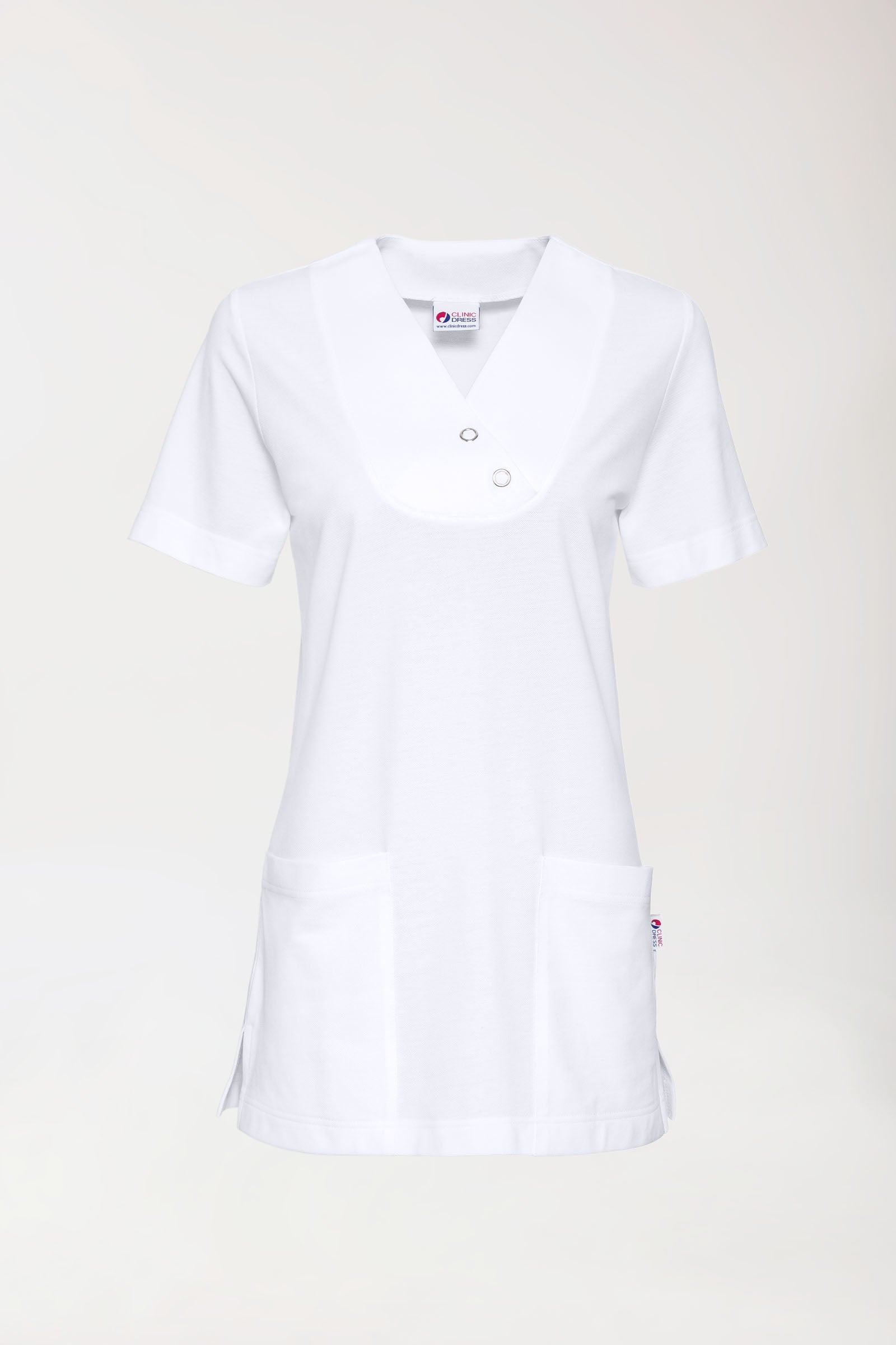 Piqué Longshirt Damen - V-Ausschnitt weiß, Vorderansicht 