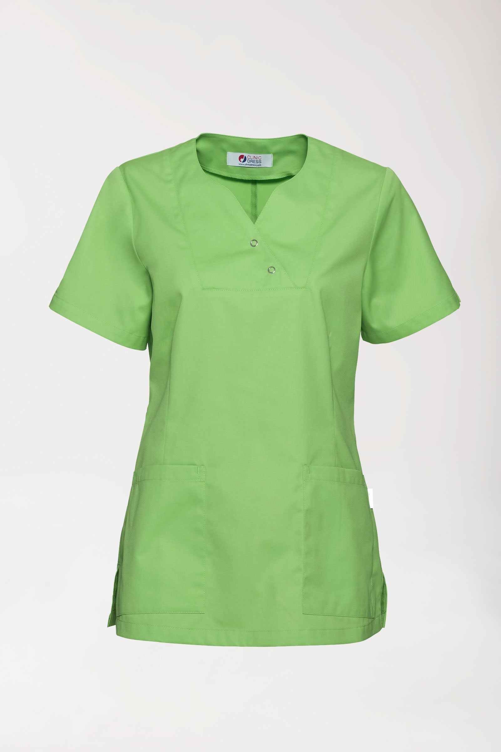 CORE Schlupfkasack Damen curved fit - mit Druckknöpfen apfelgrün, Vorderansicht 