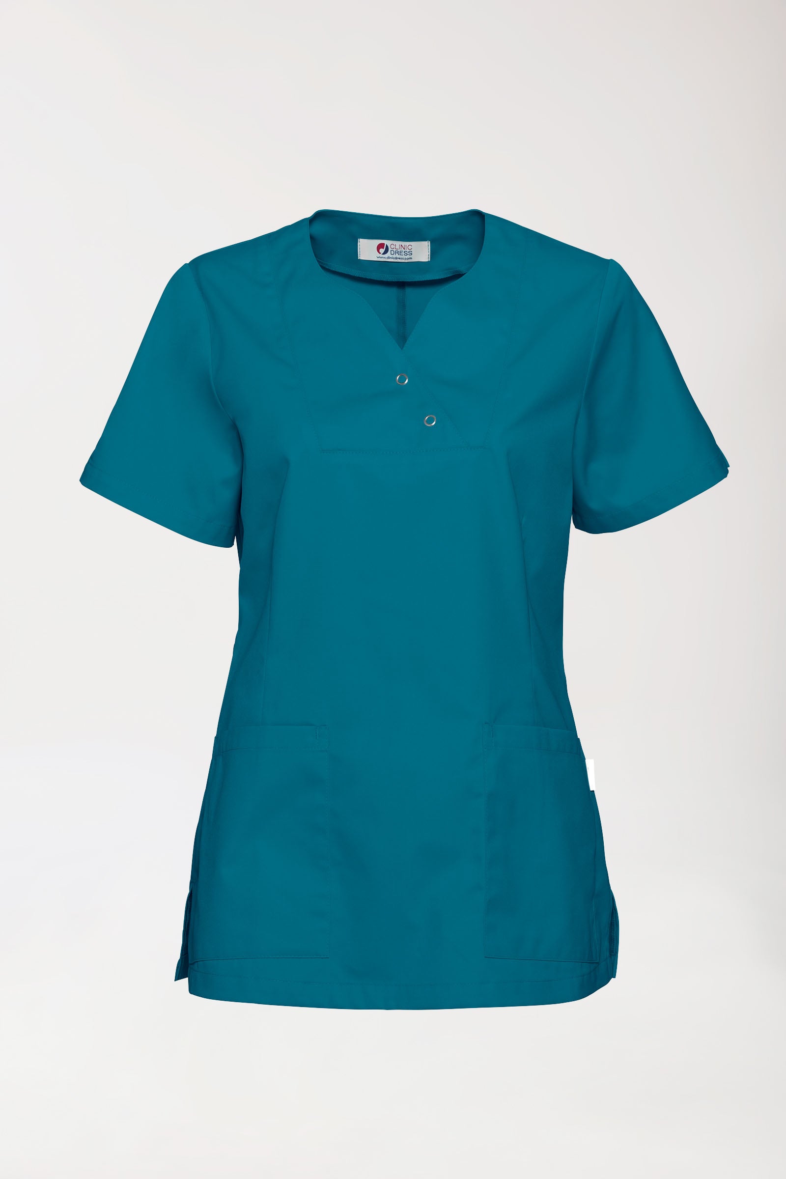 CORE Schlupfkasack Damen curved fit - mit Druckknöpfen petrol, Vorderansicht 