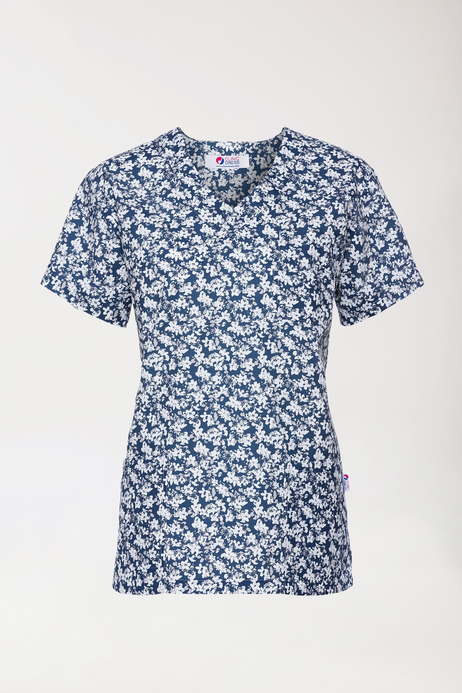 Leichter Schlupfkasack Damen - Alloverprint weiß/blau/grau