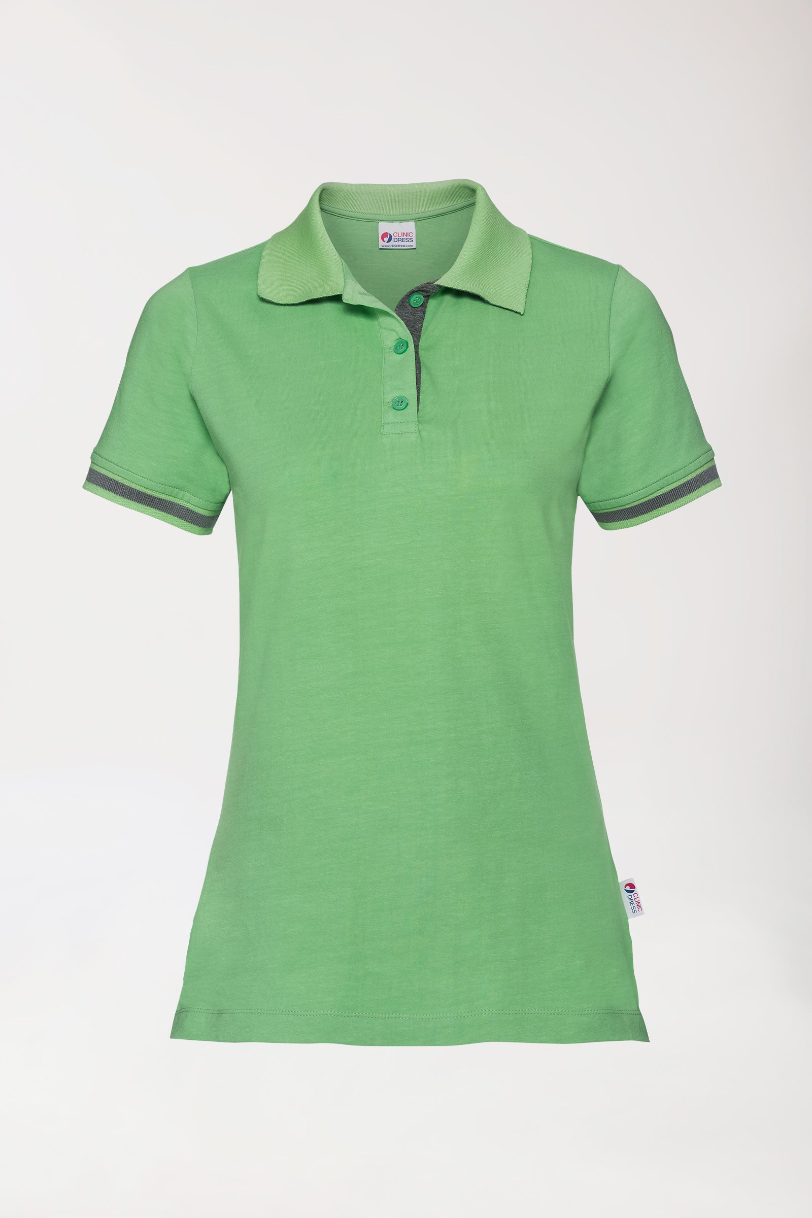 Stretch Shirt Damen - Polokragen apfelgrün/dunkelgrau melange, Vorderansicht 