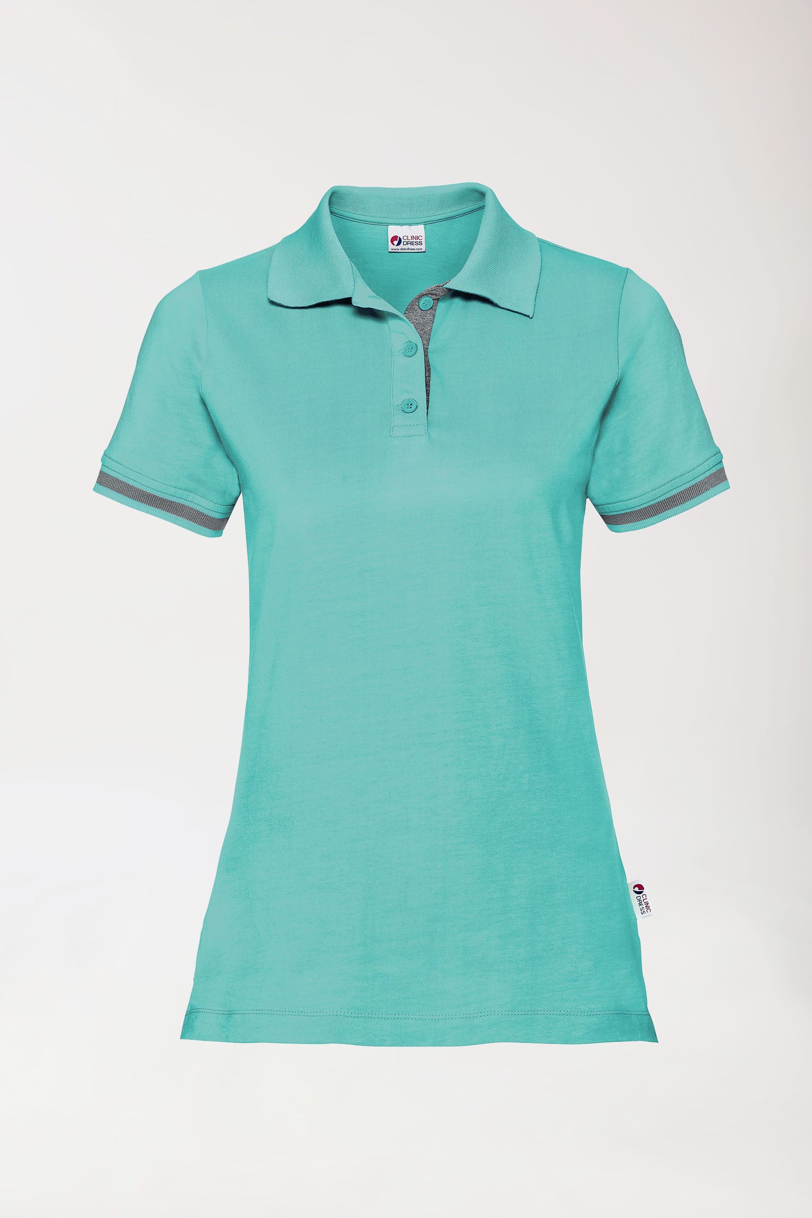 Stretch Shirt Damen - Polokragen aqua green/dunkelgrau melange