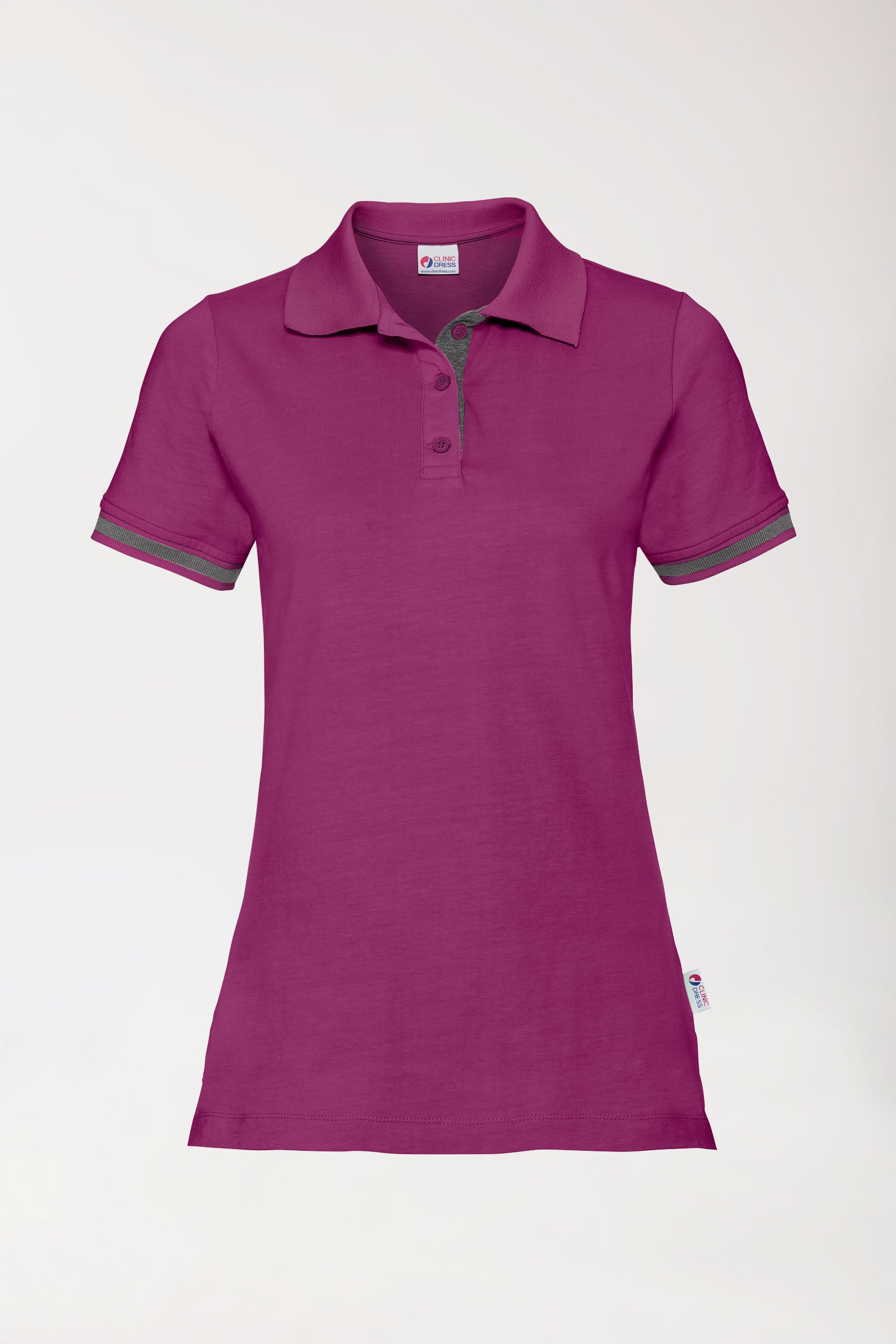 Stretch Shirt Damen - Polokragen berry/dunkelgrau melange