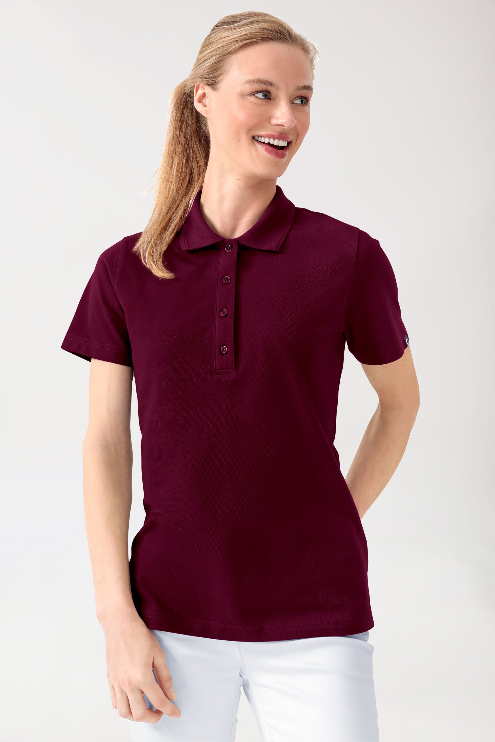 COMFY FLEX Stretch Shirt Damen - Polokragen bordeaux, Vorderansicht 