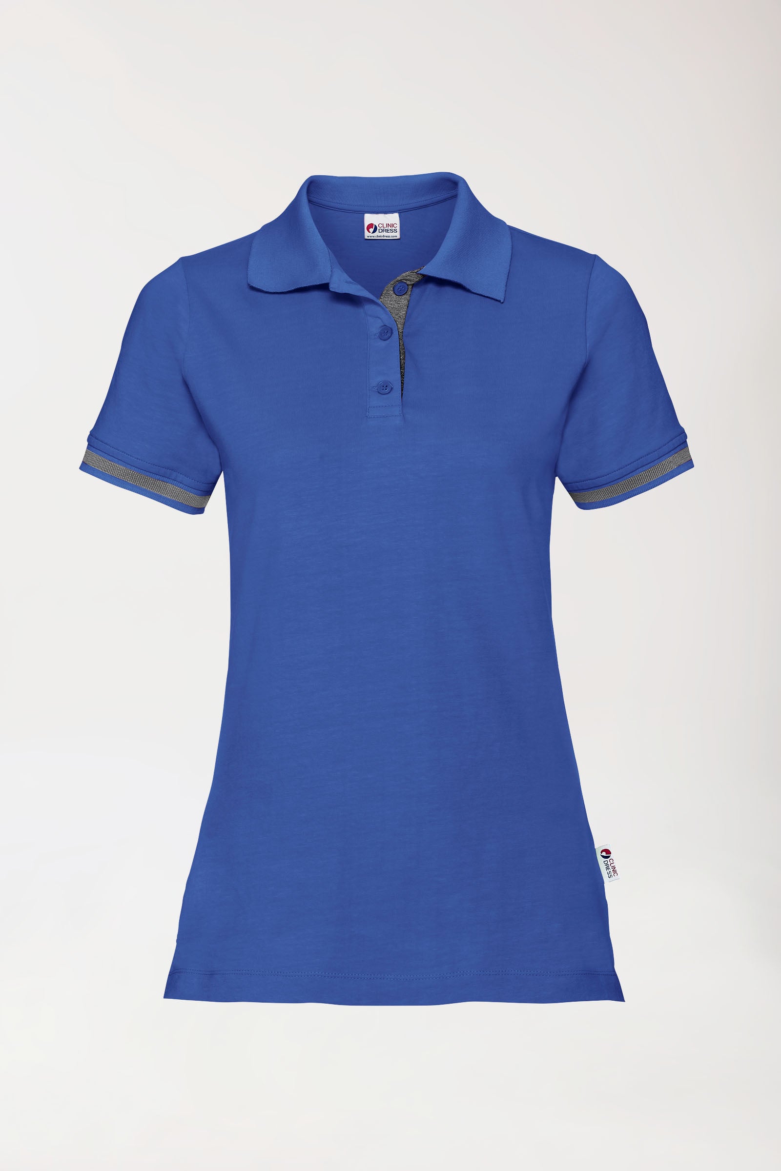 Stretch Shirt Damen - Polokragen königsblau/dunkelgrau melange, Vorderansicht 