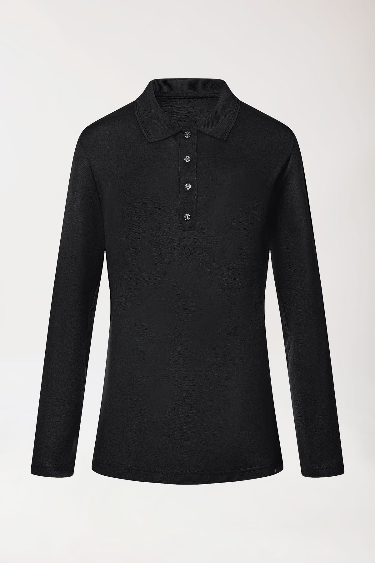 COMFY FLEX Stretch Longsleeve Damen - Polokragen schwarz, Vorderansicht 