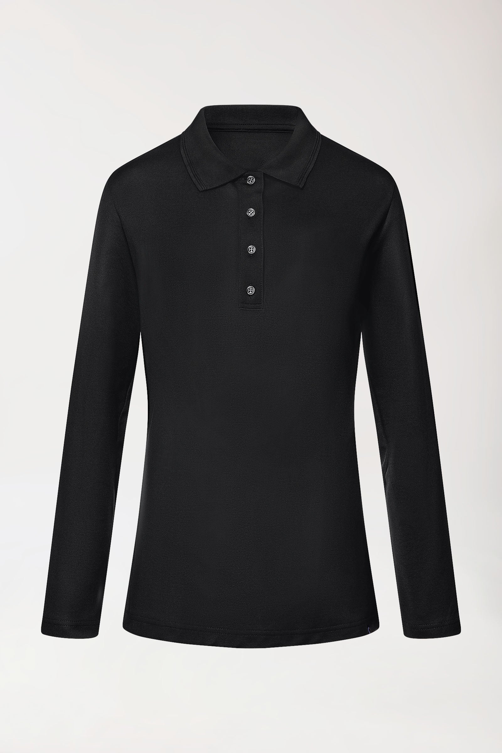 COMFY FLEX Stretch Longsleeve Damen - Polokragen schwarz, Vorderansicht 