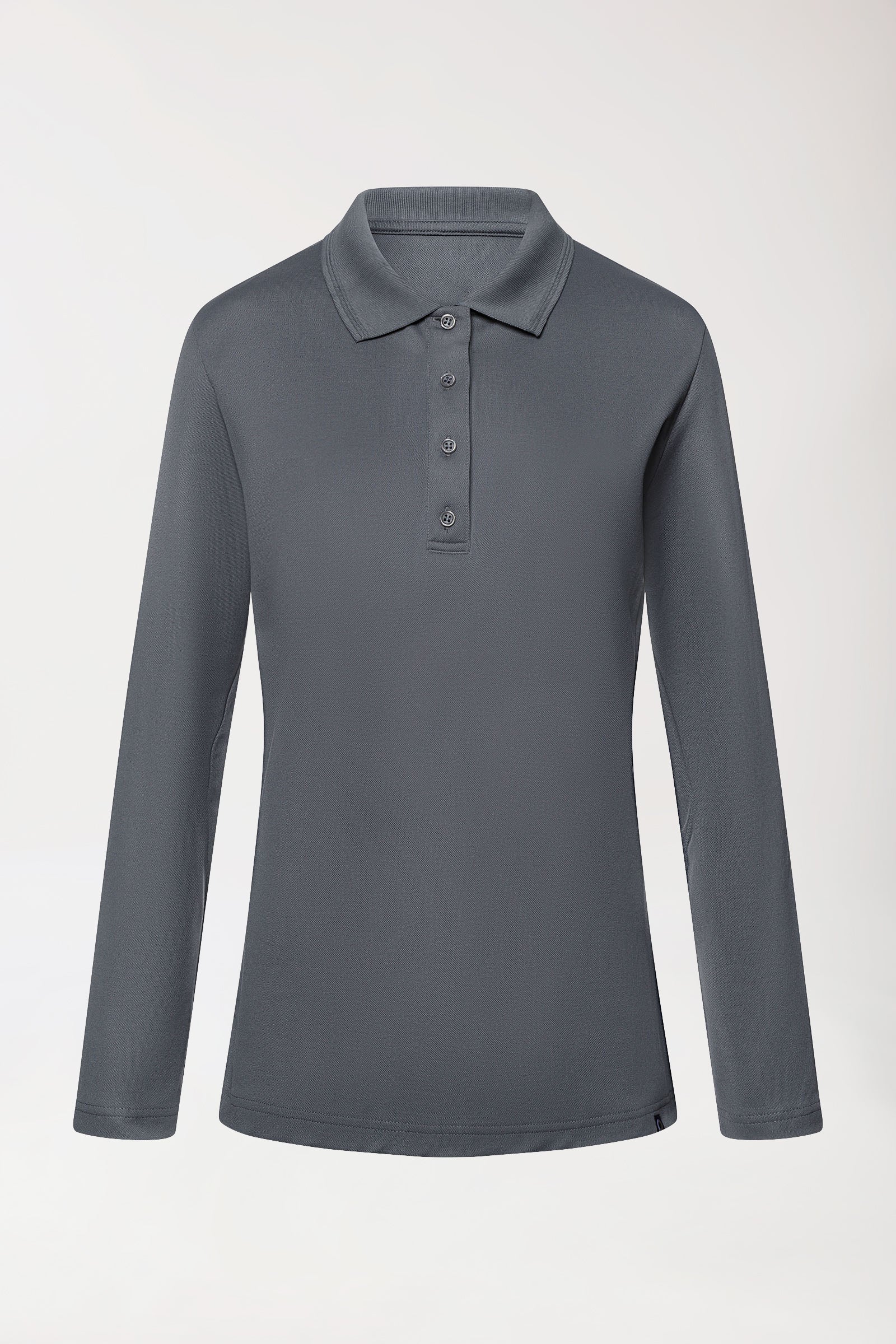 COMFY FLEX Stretch Longsleeve Damen - Polokragen steingrau, Vorderansicht 