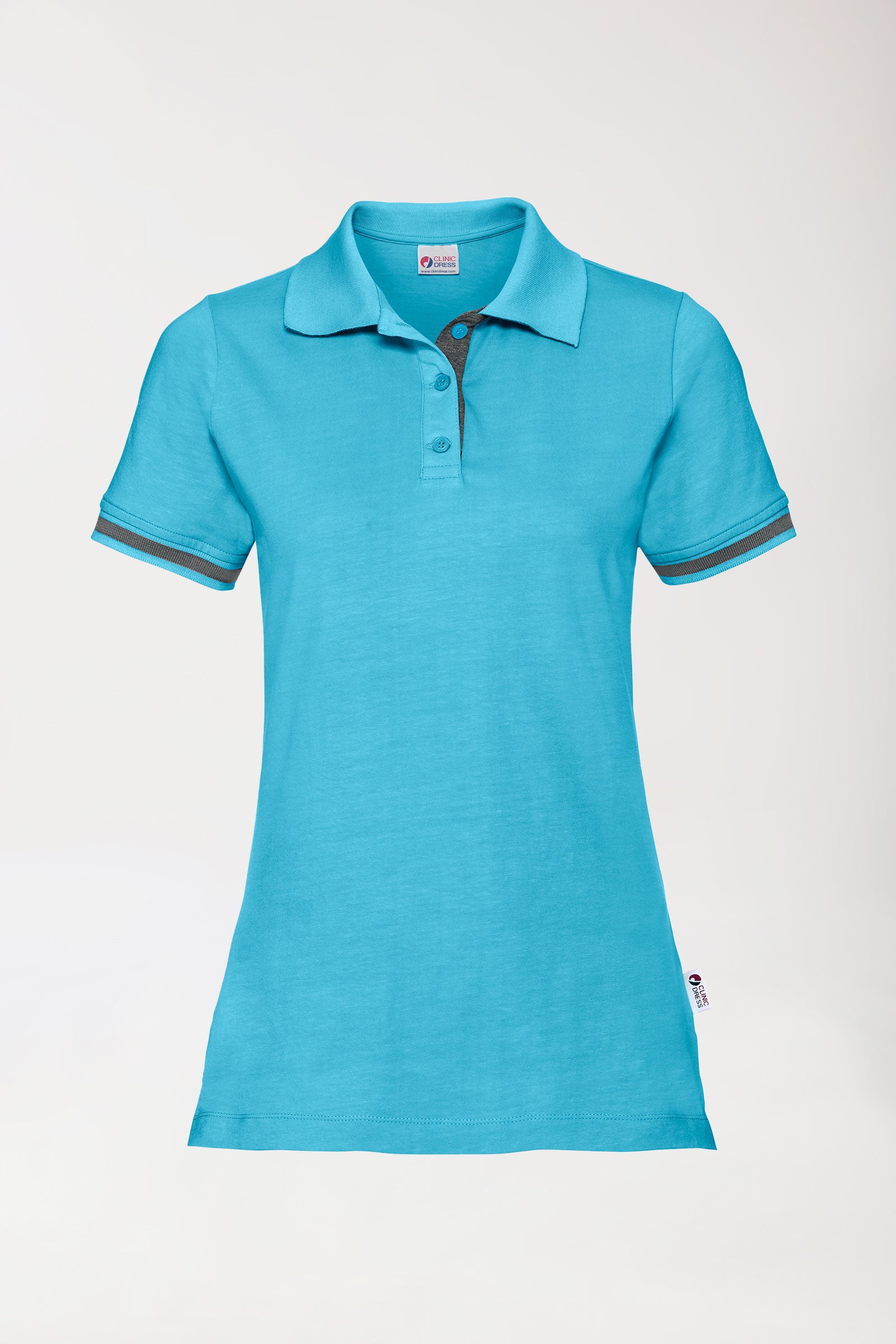 Stretch Shirt Damen - Polokragen türkis/dunkelgrau melange
