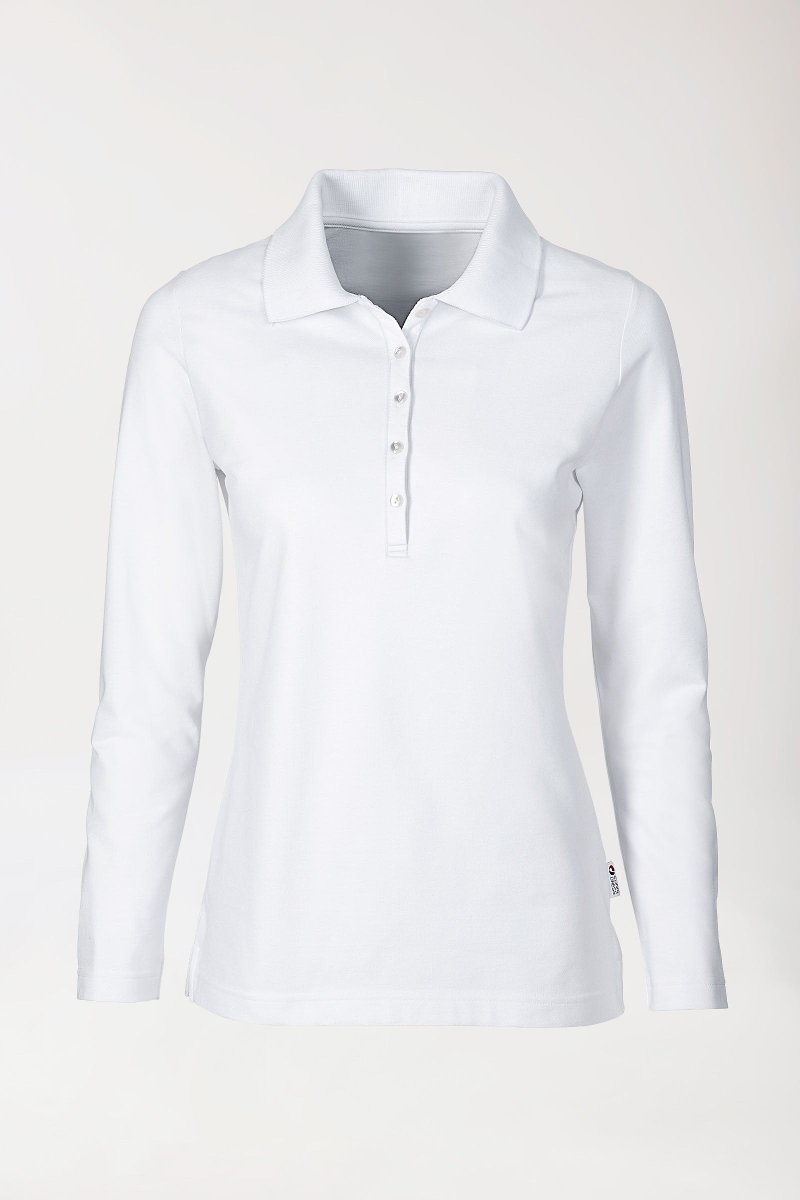 Stretch Shirt Damen - 1/1 Arm mit Polokragen weiß, Vorderansicht 