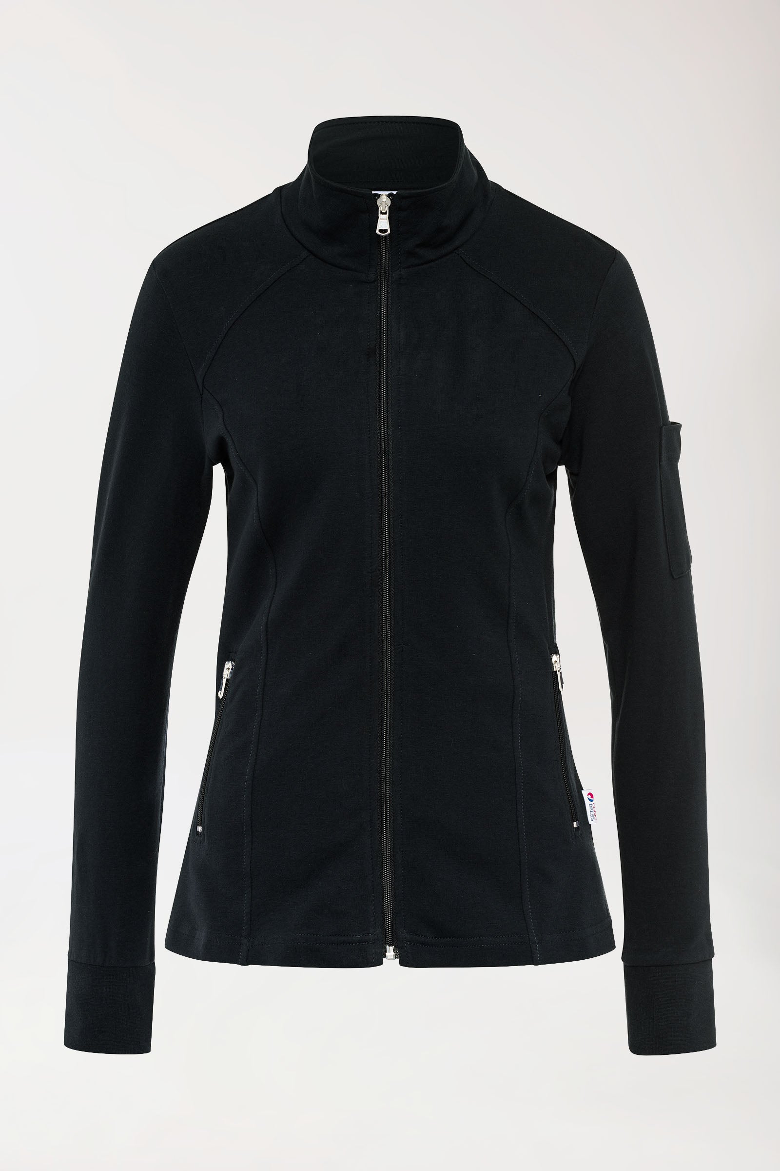 Sweatjacke Damen - Stehkragen schwarz, Vorderansicht 