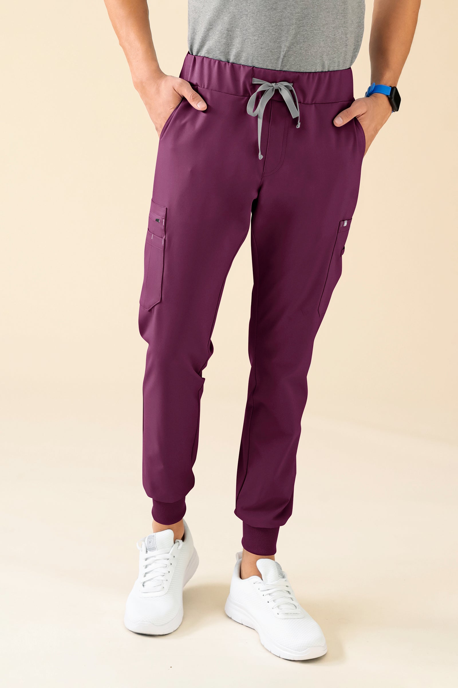 KAERE Hose Herren - Saumbündchen mit Beintaschen pflaume