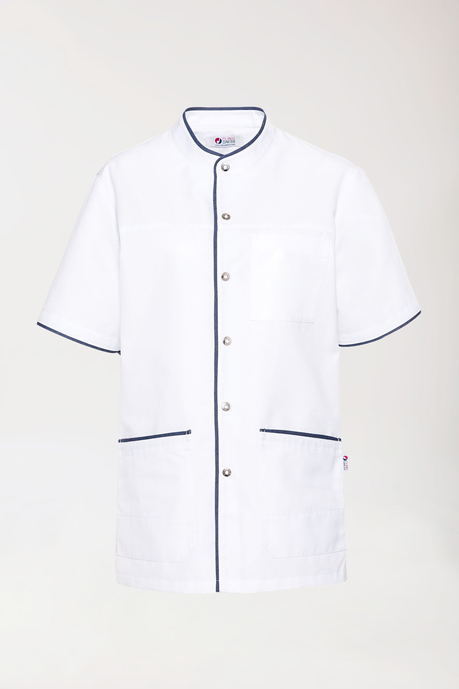 Beauty Kasack Herren - durchgeknöpft weiß/jeansblau, Vorderansicht 