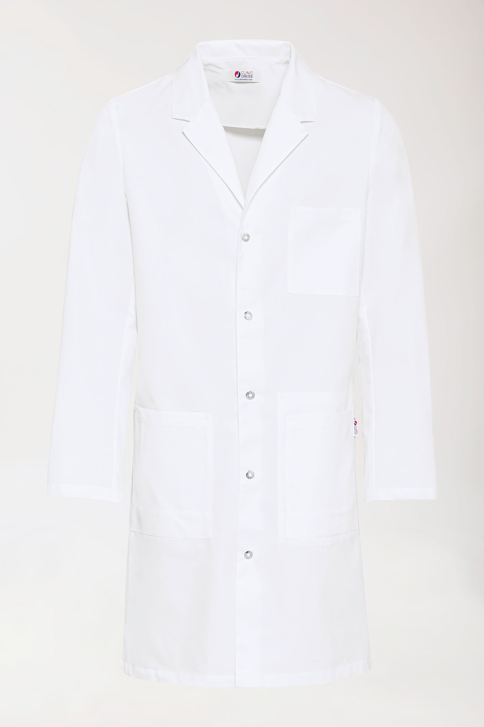 Mantel Herren - Reverskragen - Druckknopfleiste weiß, Vorderansicht 