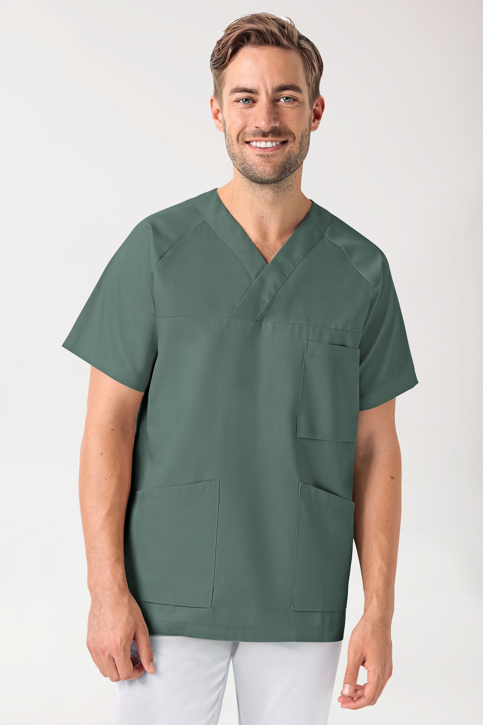 DER Kasack-Kasack Herren - V-Ausschnitt dunkelgrün, Vorderansicht 