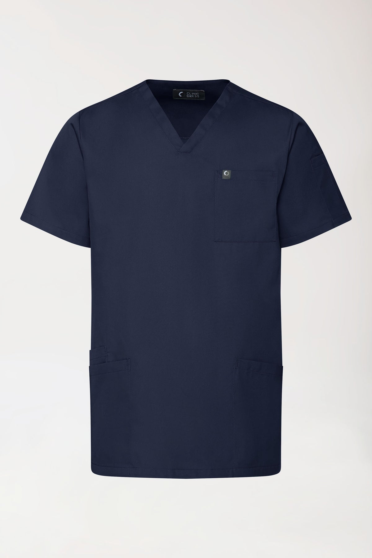 GREEN Stretch-Schlupfkasack für Herren – V-Ausschnitt, marineblaues Scrub-Oberteil mit kurzen Ärmeln, einer Brusttasche, Seitentaschen und einer Armtasche., Vorderansicht 