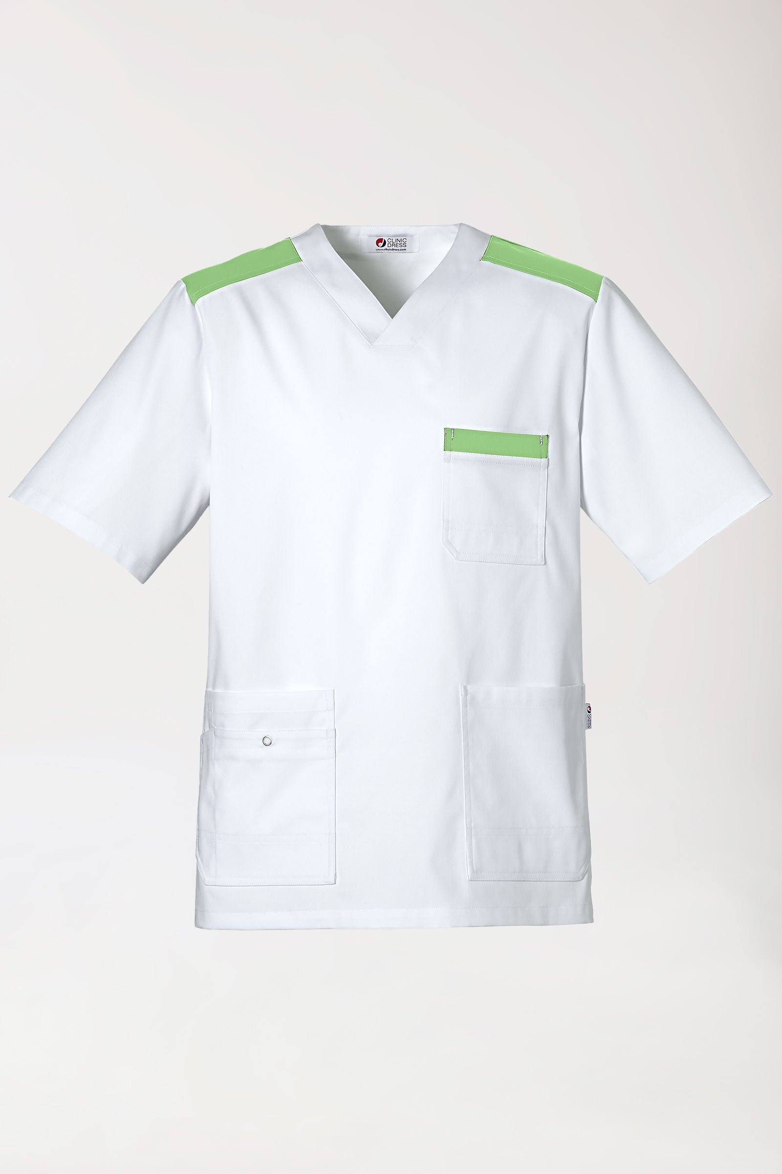 CLINIC STRETCH Schlupfkasack Herren weiß/apfelgrün, Vorderansicht 