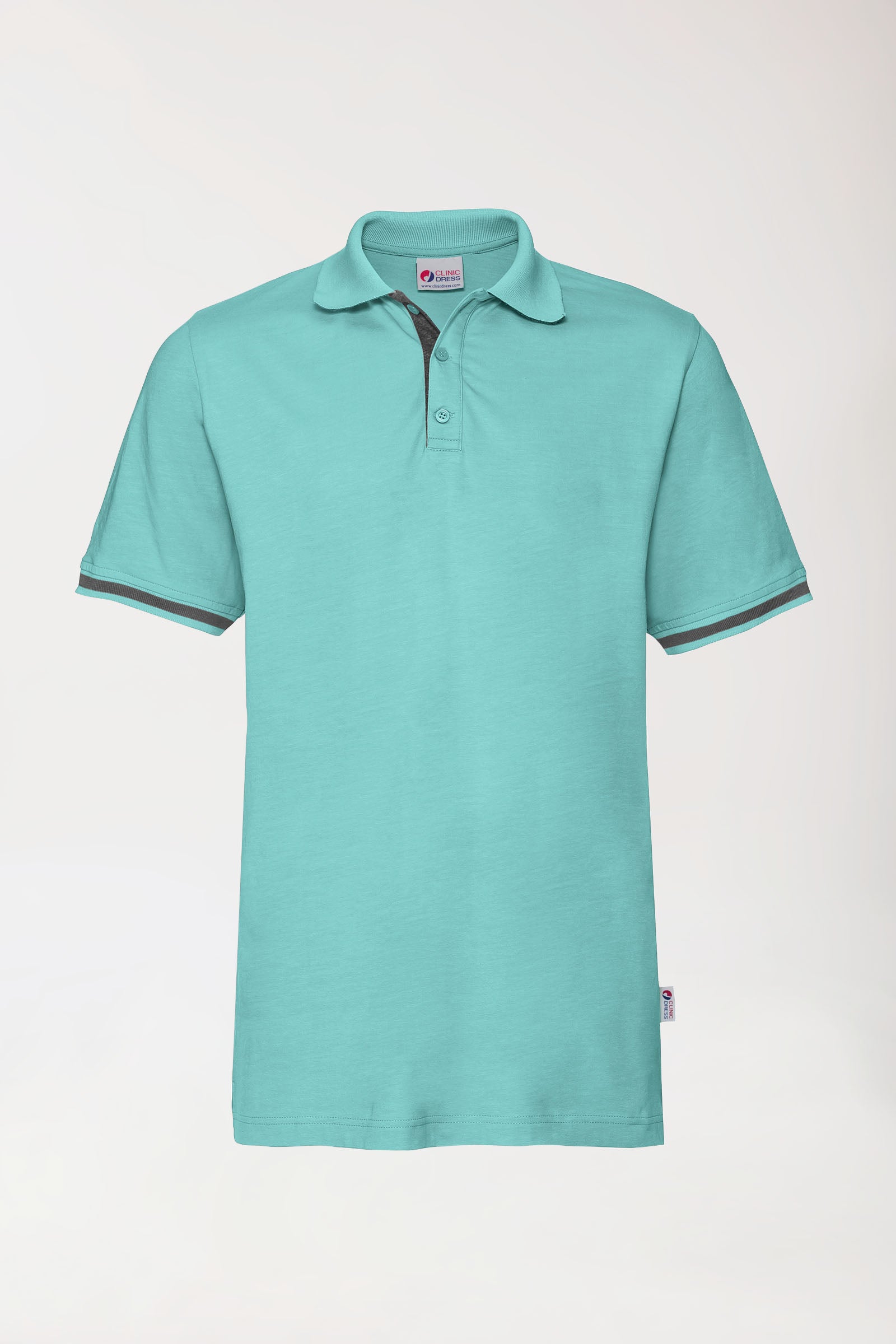 Stretch Shirt Herren - Polokragen aqua green/dunkelgrau melange