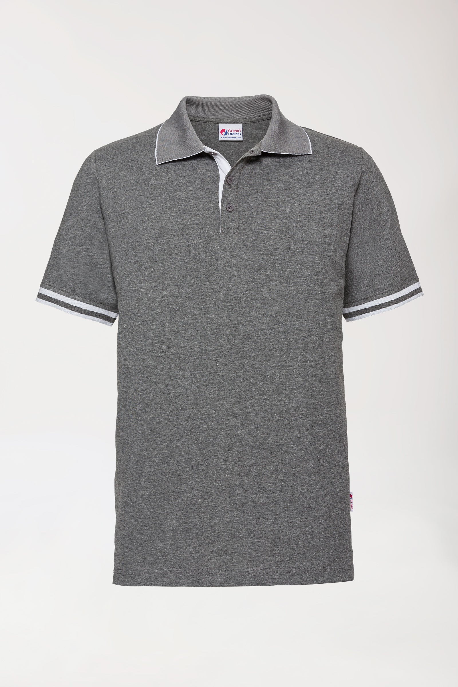 Stretch Shirt Herren - Polokragen - Kontrastknopfleiste - dunkelgrau melange/weiß