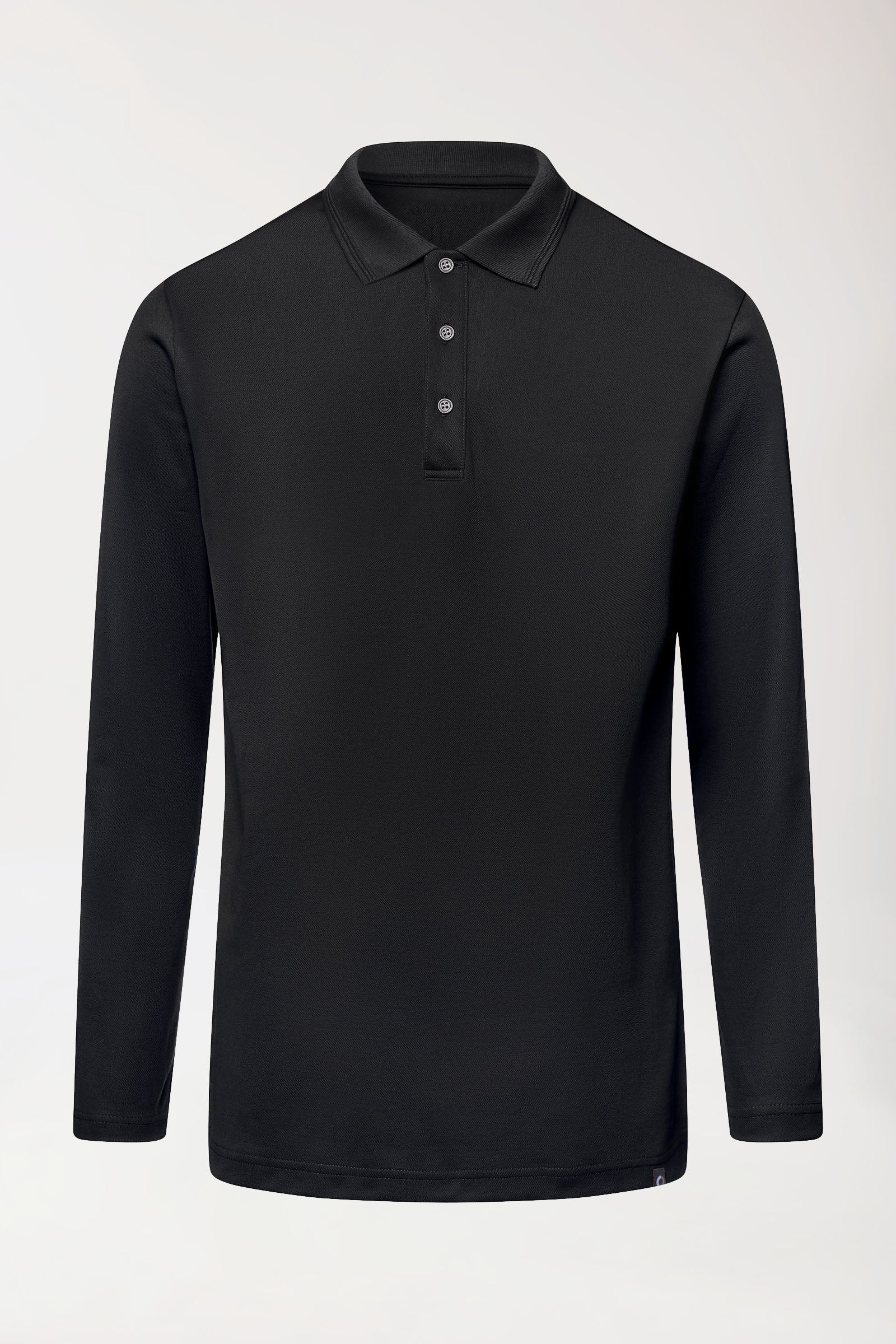 COMFY FLEX Stretch Longsleeve Herren - Polokragen schwarz, Vorderansicht 