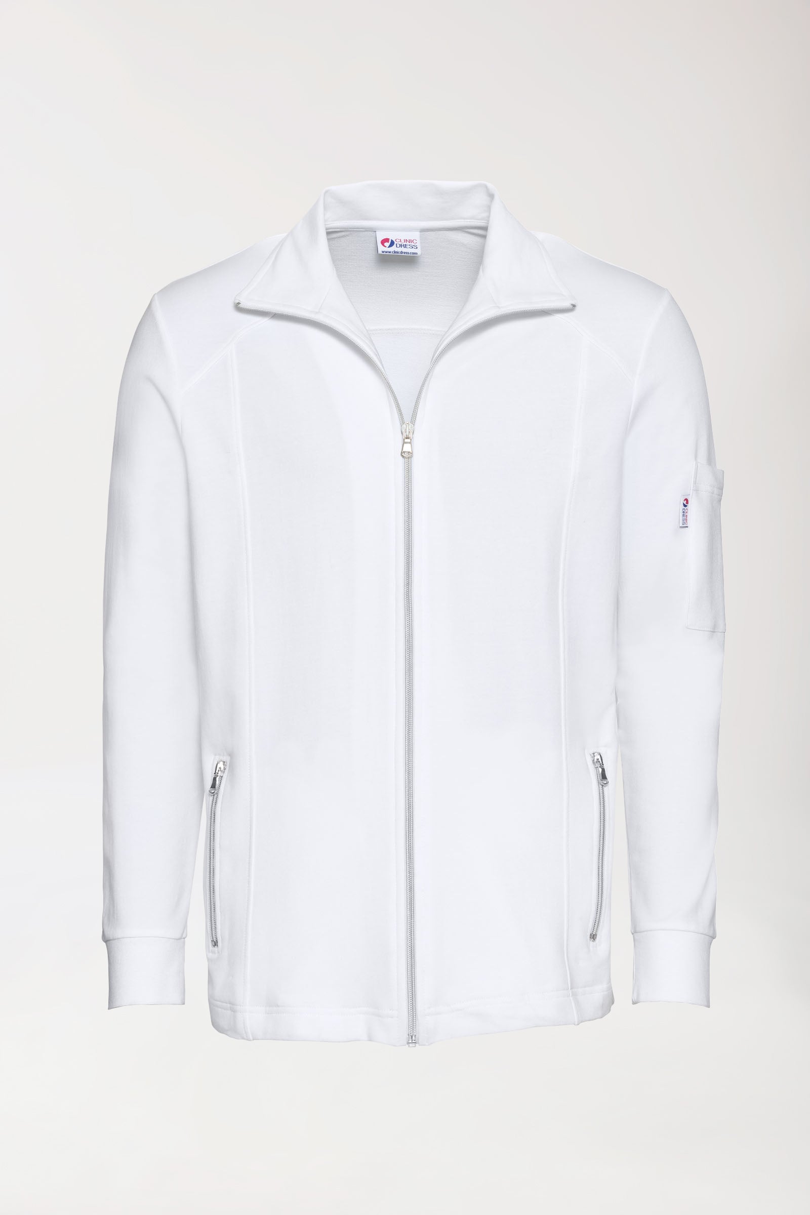 Sweatjacke Herren - Stehkragen weiß, Vorderansicht 