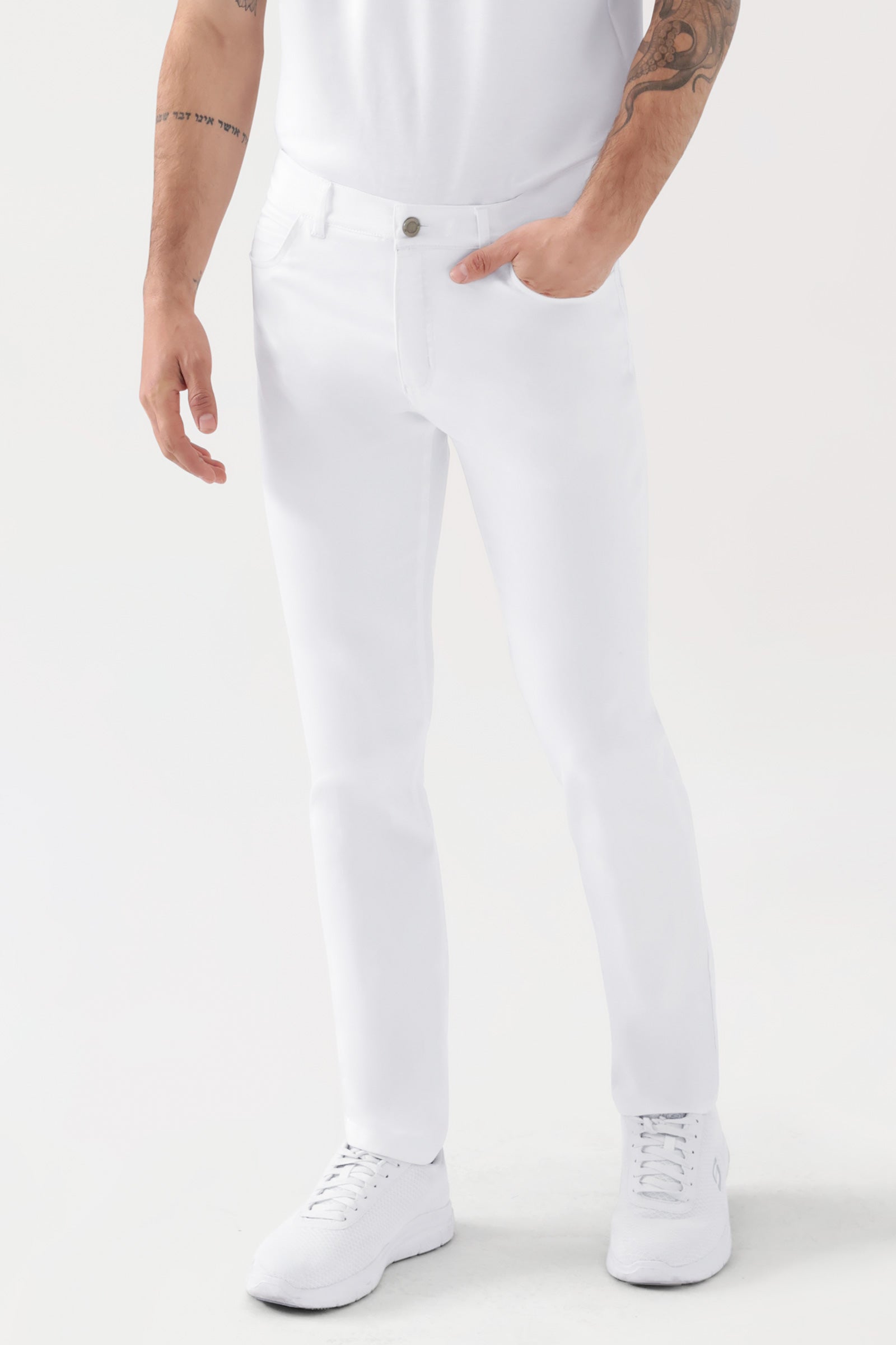 COMFY FLEX 5-Pocket Hose Herren - schlankes Bein weiß, Vorderansicht 