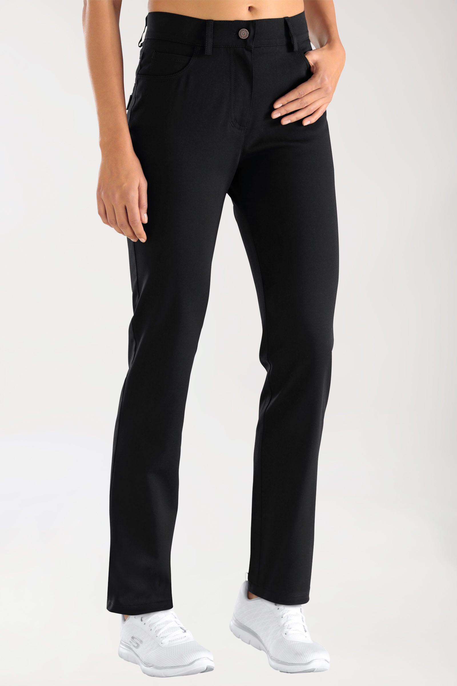 Stretch 5-Pocket Hose Damen - gerades Bein schwarz, Vorderansicht 