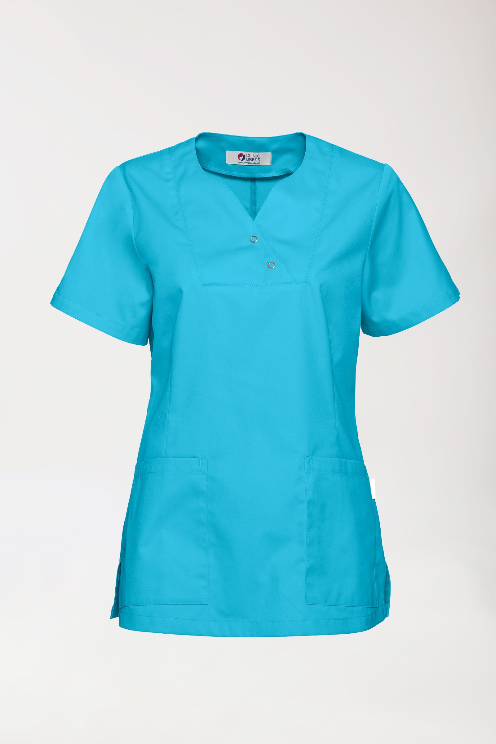 CORE Schlupfkasack Damen curved fit - mit Druckknöpfen türkis, Vorderansicht 