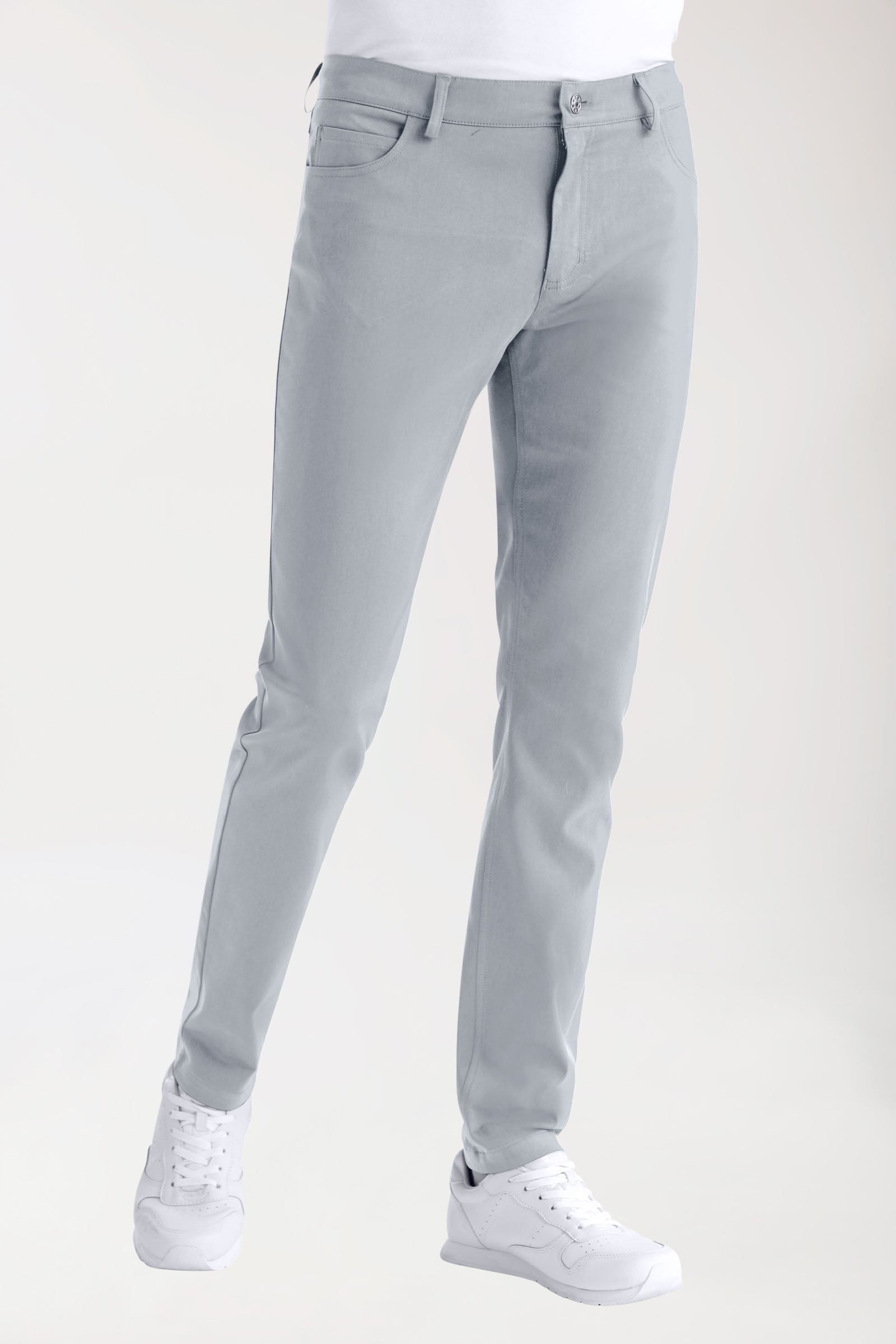 Stretch 5-Pocket Hose Herren - schlankes Bein grau, Vorderansicht 