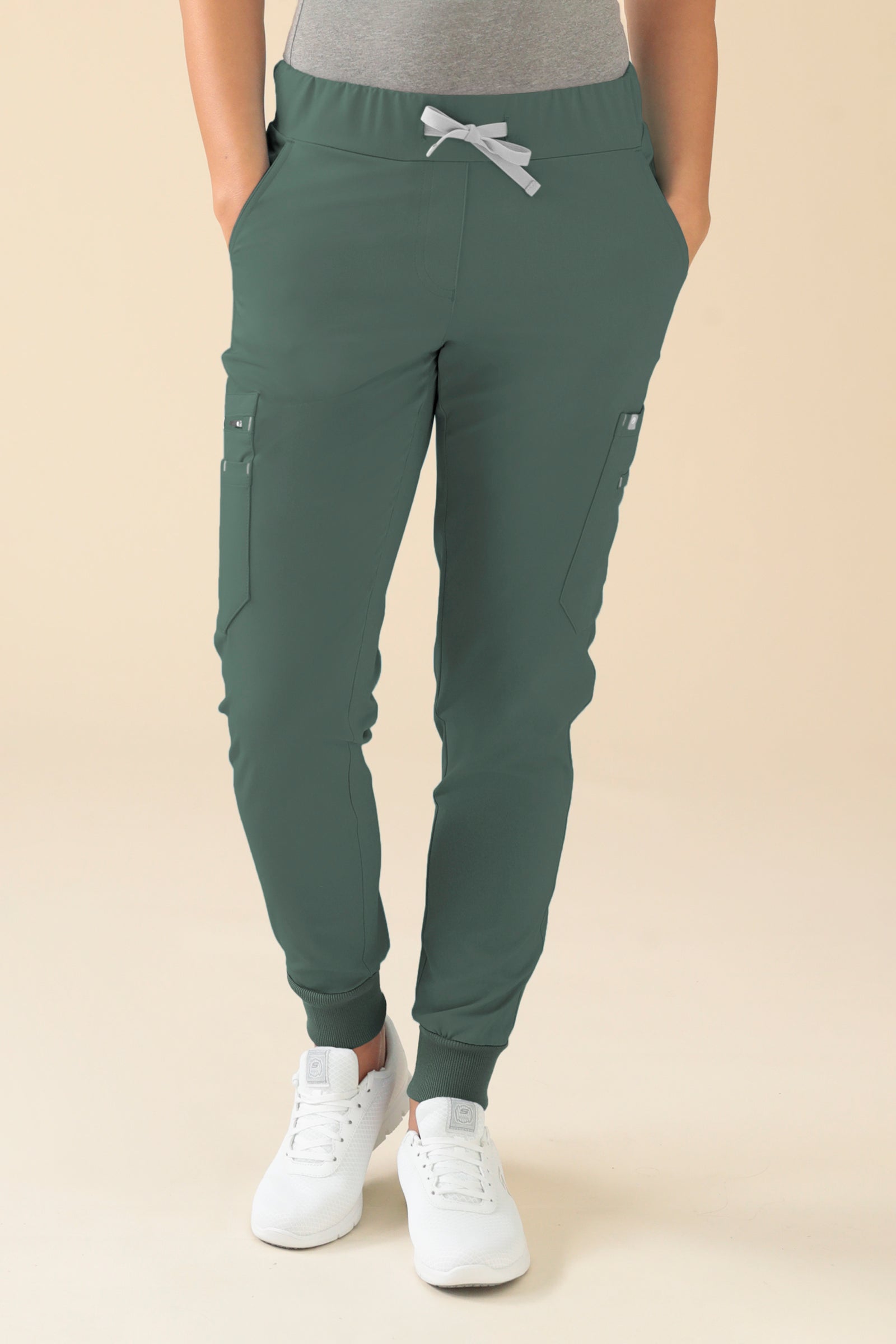 KAERE Hose Damen - Saumbündchen mit Beintaschen dunkelgrün