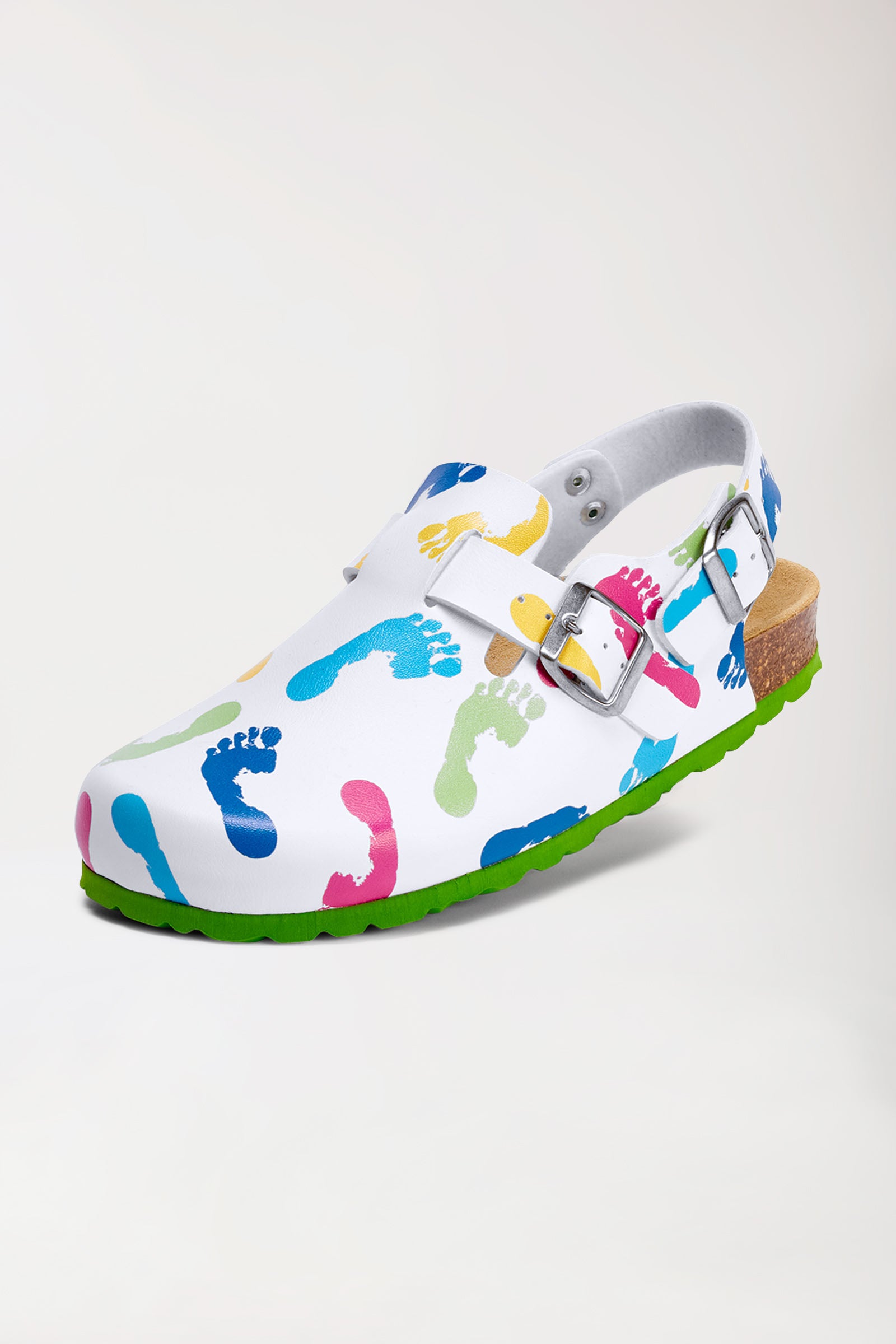 Damen Clog weiß/apfelgrün/bunt