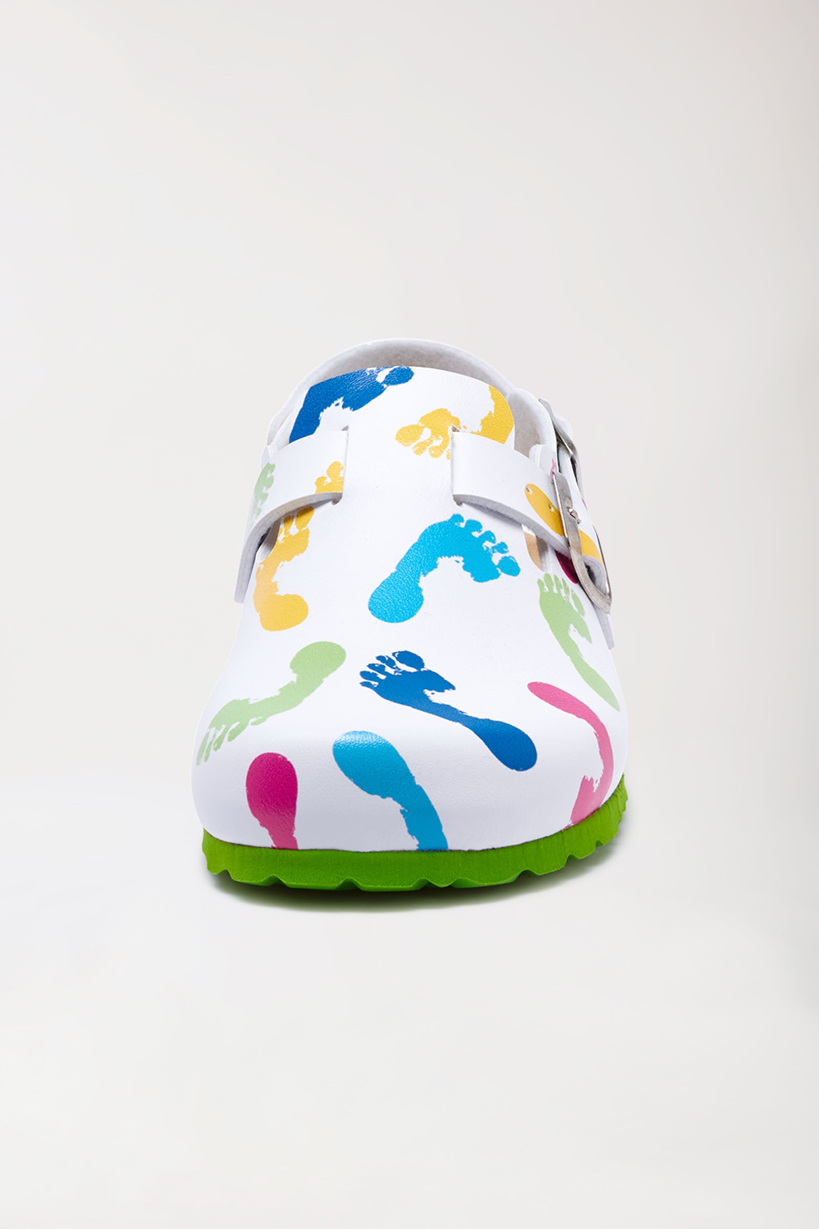Damen Clog weiß/apfelgrün/bunt, Vorderansicht 